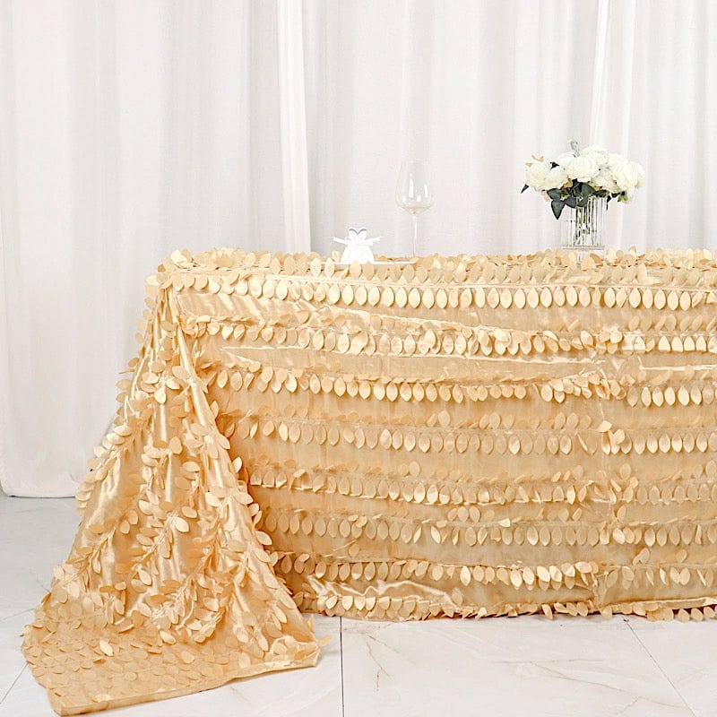 90x132 Inch Taffeta Rectangular Tablecloth with Elegant Leaf Petals Design - Perfect for Wedding, Party, and Home Dining Decor