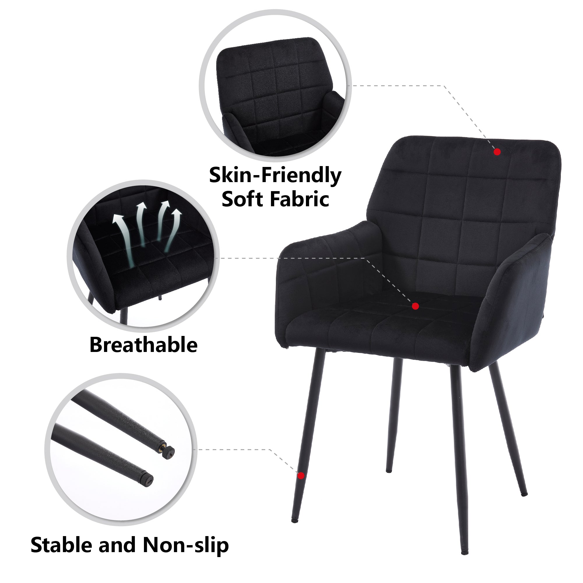 2-Piece Velvet Upholstered Dining Chairs Set with Armrests - Comfortable Kitchen & Living Room Seating - Easy Assembly & Cleaning - Perfect for Home Dining, Entertaining & Small Spaces (Black)