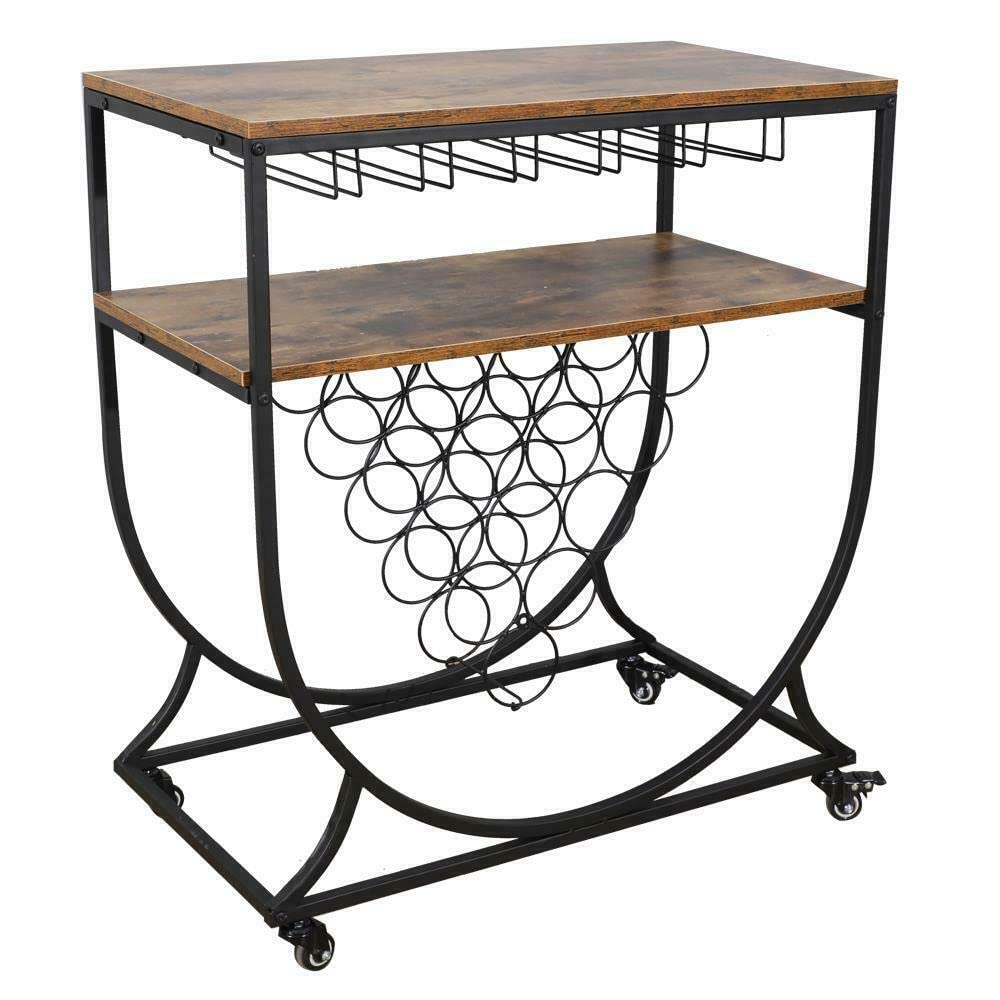 Premium Kitchen Bar Cart with Wheels - 3-Tier Wine Rack & Glass Holder for Dining Room, Living Room, or Hotel Serving - Foldable Mobile Storage Cart for Bottles, Dishes & Home Decor