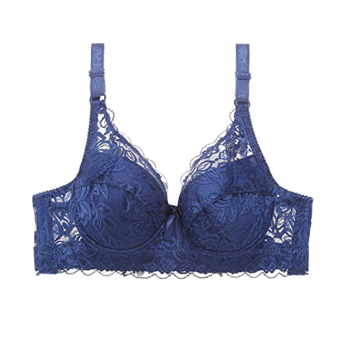 Sexy Lace Underwire Bra for Women - Adjustable Straps, Gathered Breast Cup, Comfortable Support (Blue, 100B) | Perfect for Date Nights, Special Occasions & Everyday Wear