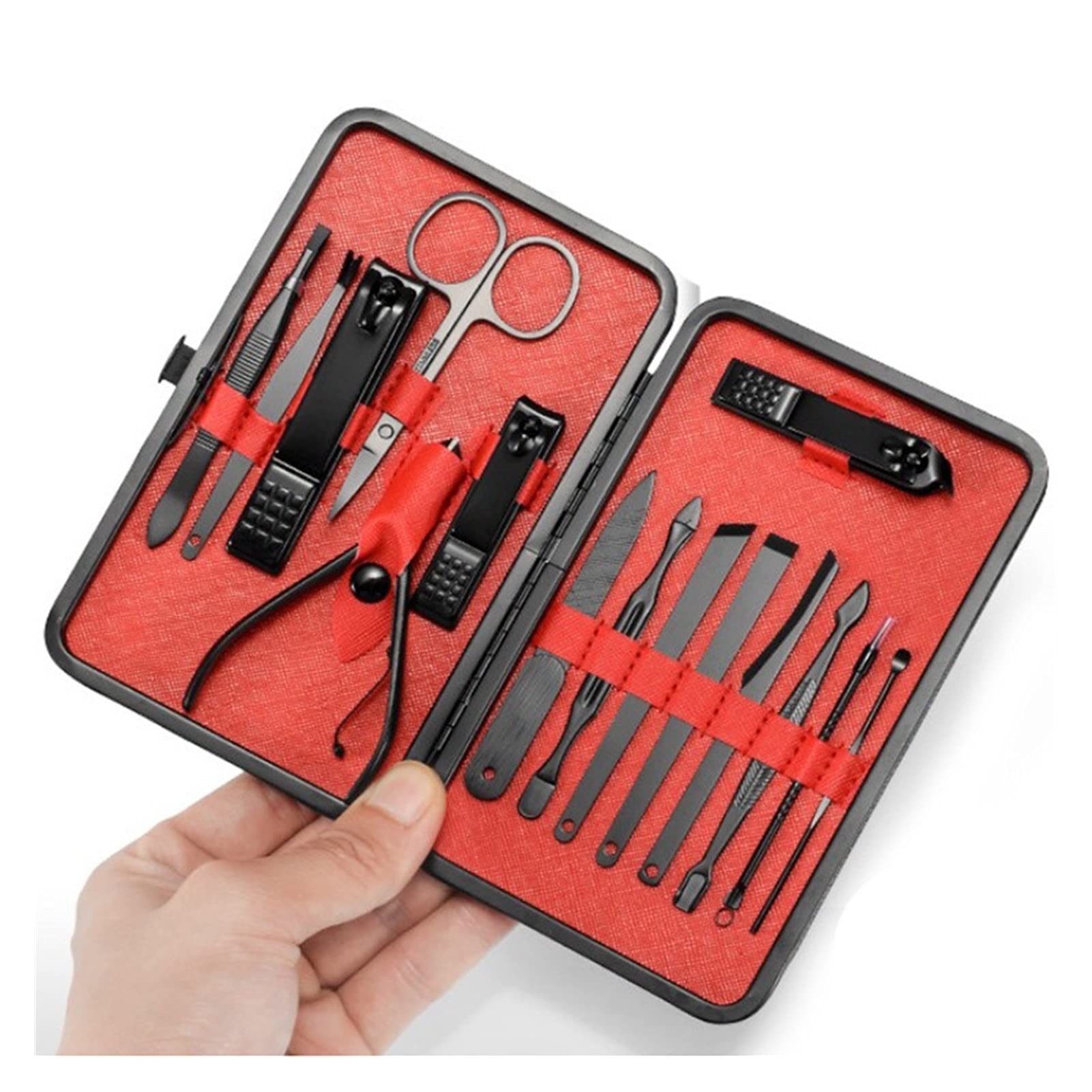 Professional 15-Piece Nail Clipper Set for Adults - Black Manicure Cutters with 7 Bonus Tools - Durable Nail Care Kit for Home, Travel & Salon Use