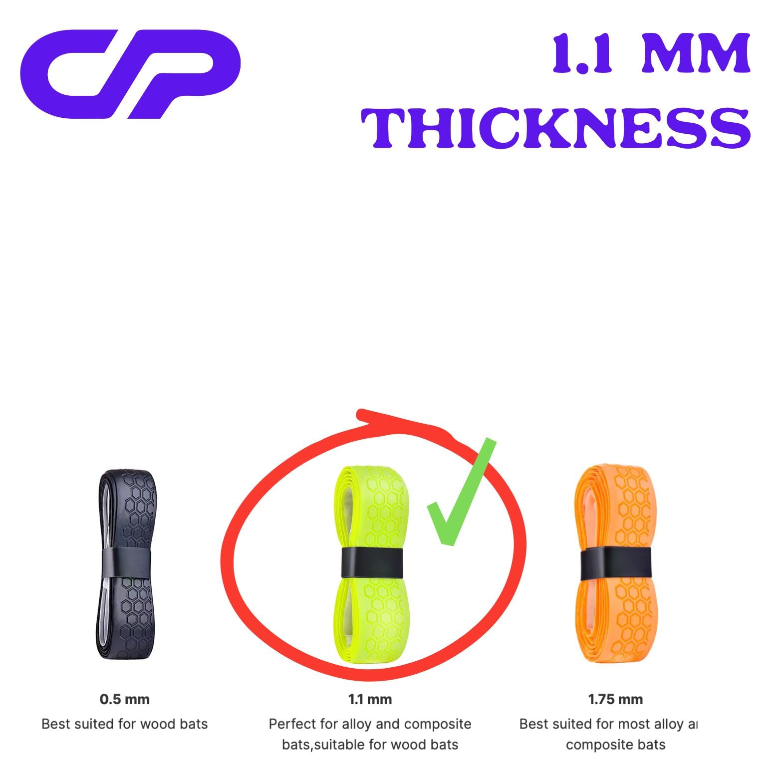 Premium Baseball Bat Grip Tape - 1.1mm Thick Precut Pro Feel Bat Handle Wrap - Replacement for Worn Baseball Bat Grips - Improve Bat Control & Comfort for Baseball, Softball, and Training Sessions