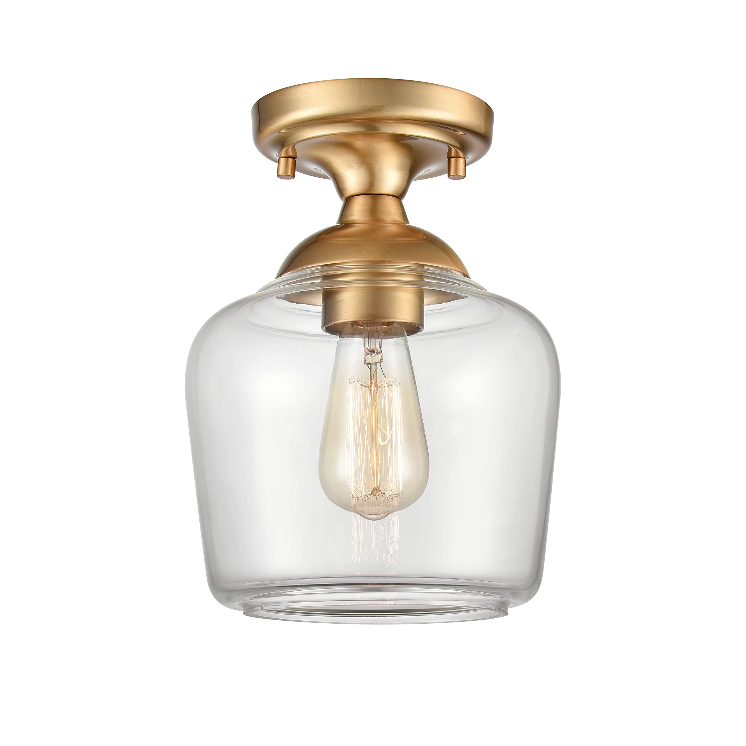 Elk Home Agnes 1-Light Semi Flush Mount Ceiling Light - Satin Brass Finish with Clear Glass Shade, Transitional Style Lighting Fixture for Bedroom, Living Room, Dining Room, or Hallway