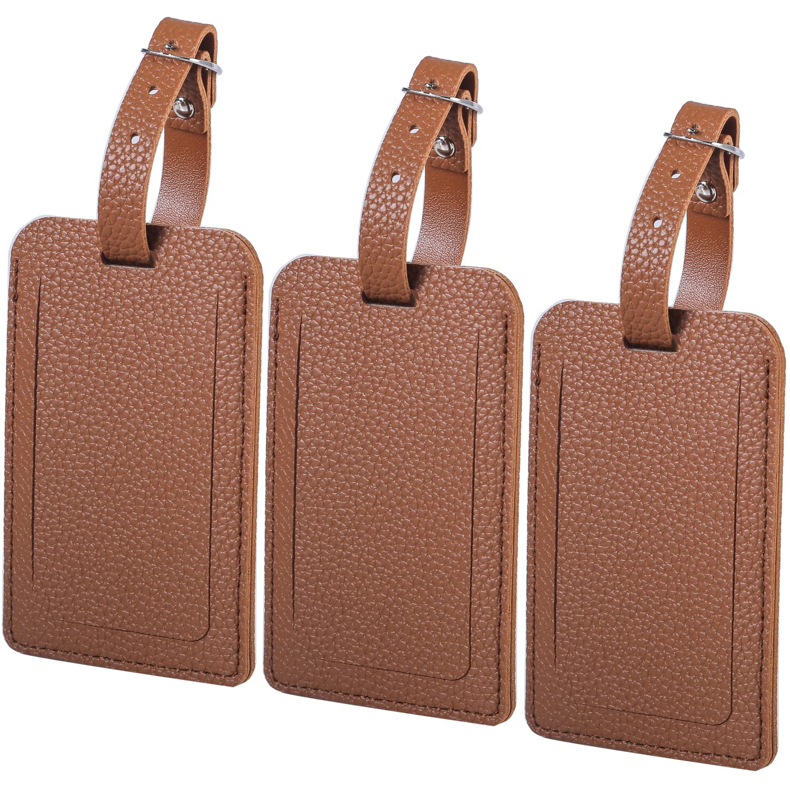 3 Pack Leather Luggage Tags - Durable Travel Bag Labels with Privacy Protection, Dark Brown Suitcase Name Tags for Secure Air Travel & Vacation Packing