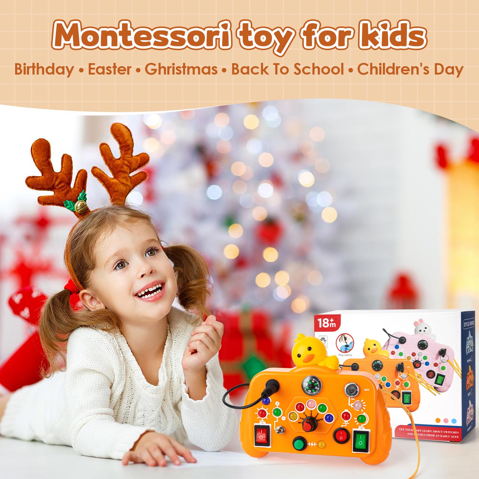 Montessori Busy Board for Toddlers - Sensory Learning Toy with 8 Switches & Activities - Perfect Travel Toy for Road Trips - Educational Gift for Boys & Girls - Ideal for Airplane, Car Rides & Home Playtime
