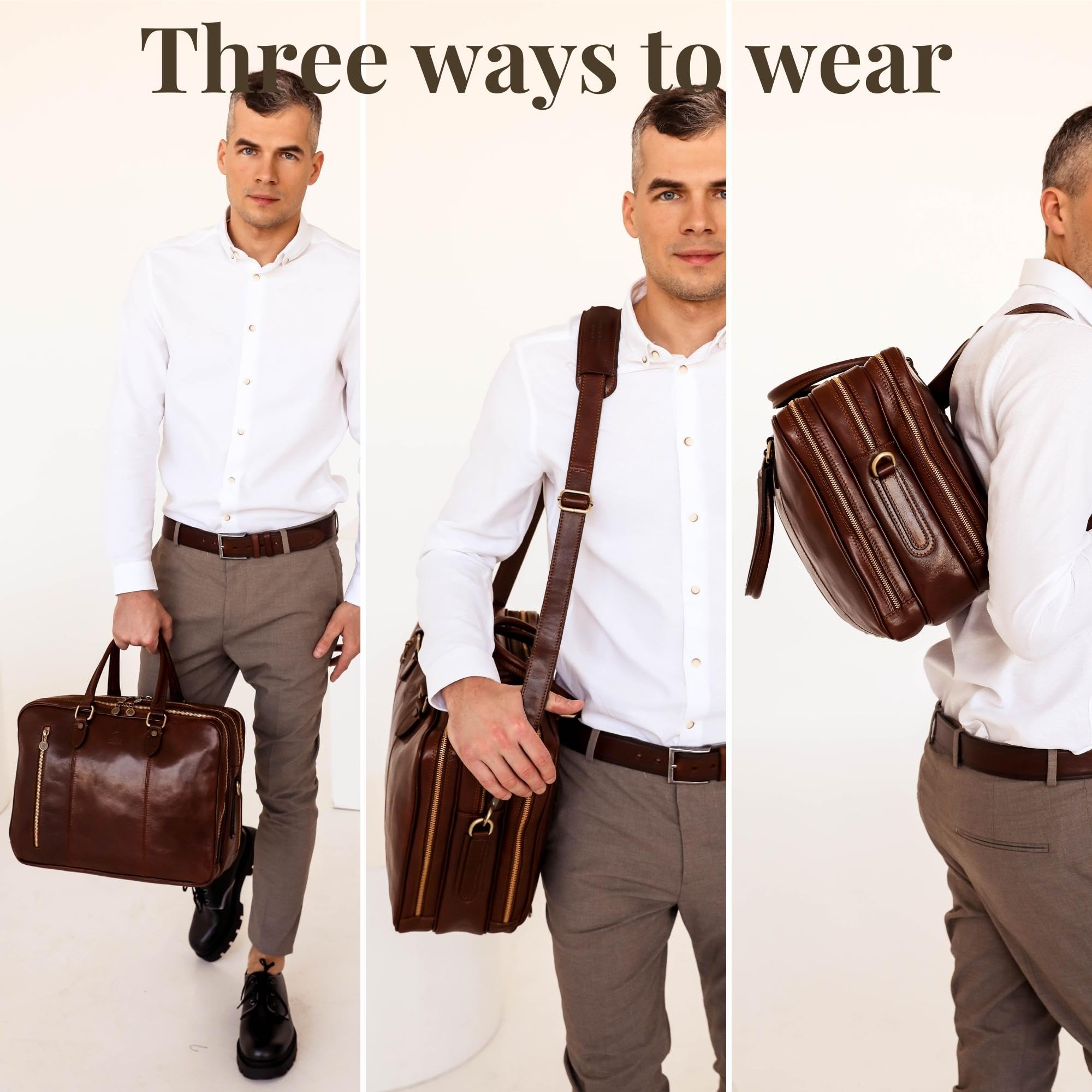 Premium Full Grain Leather Laptop Briefcase - Durable Time-Resistant Business Bag for Men & Women - Perfect for Office, Travel & Professional Meetings