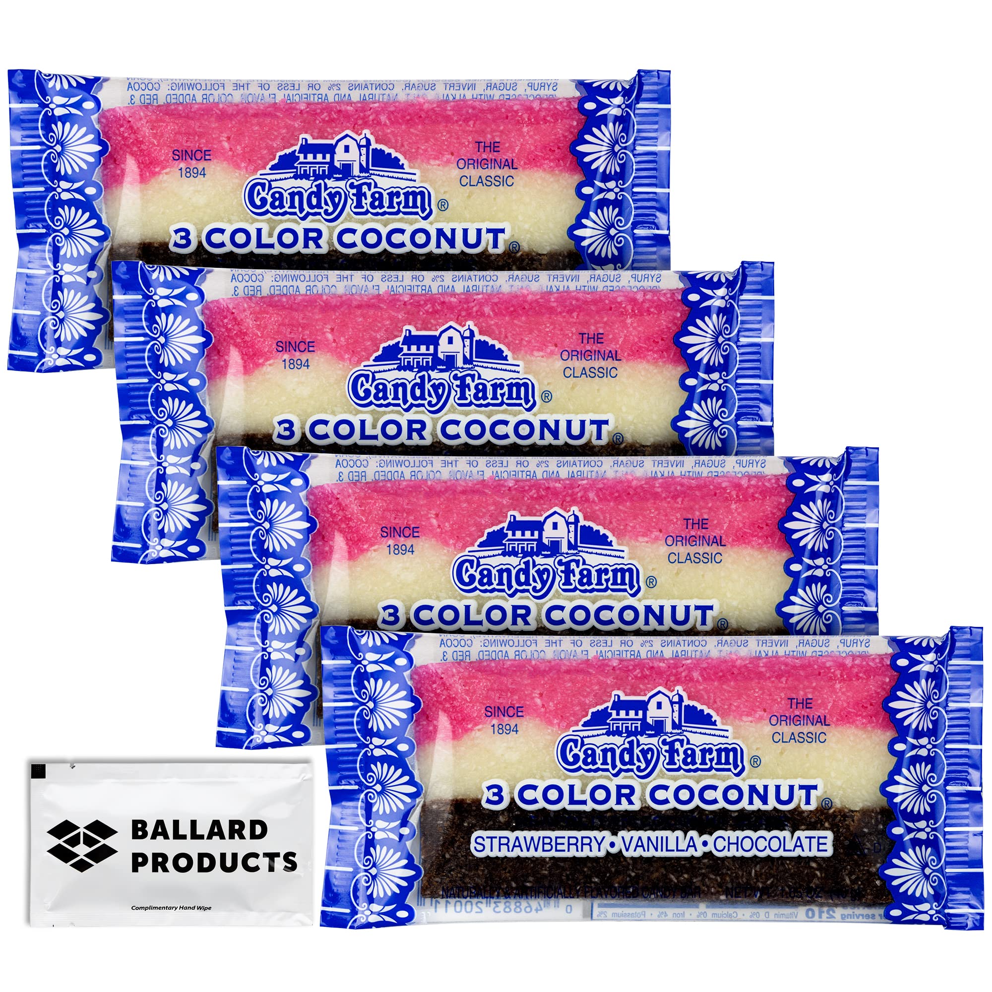 Neapolitan Coconut Candy Slices - 4 Bars Old Fashioned Candy for Gifting & Parties