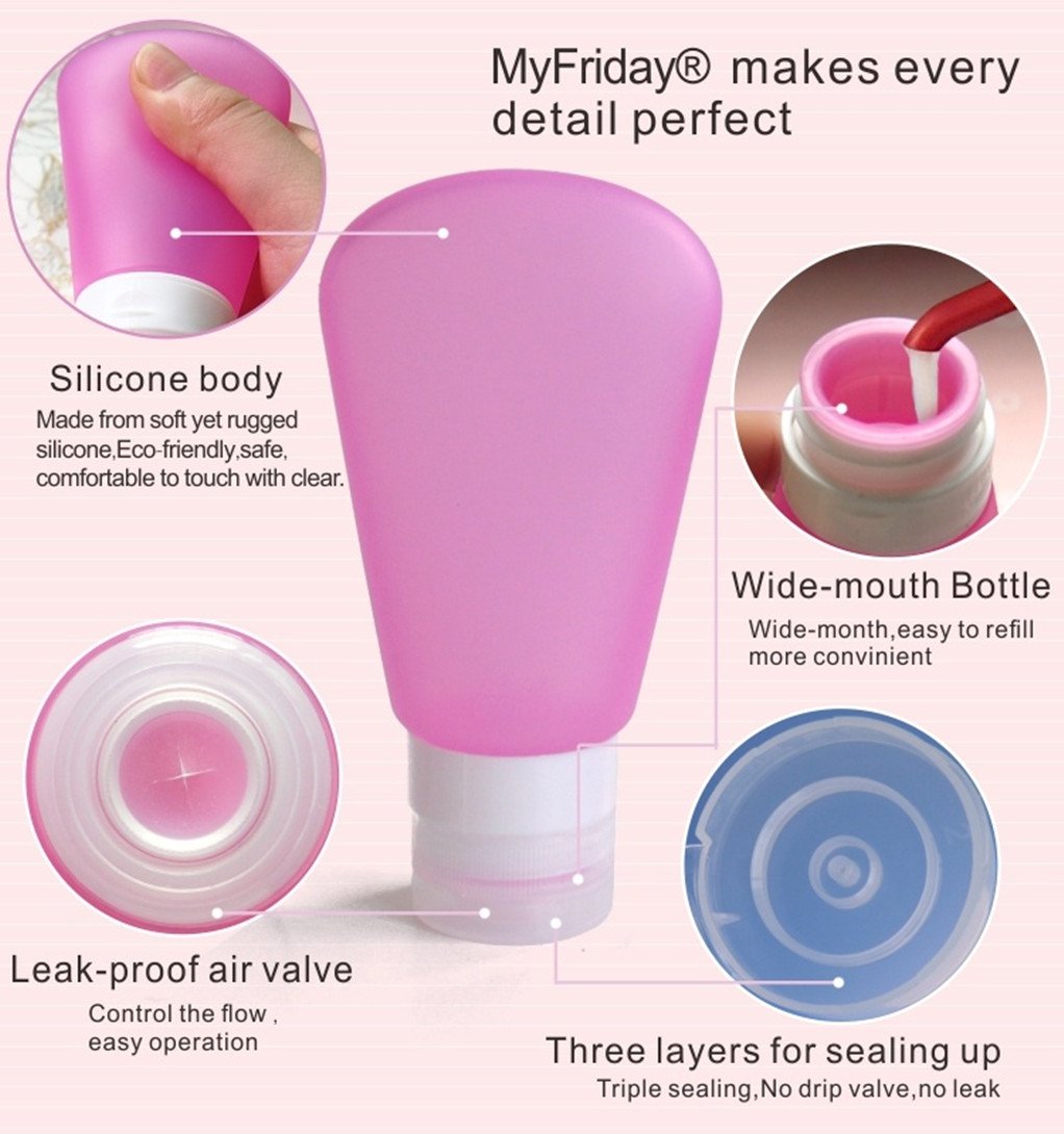 3 Pack Travel Size Silicone Squeeze Bottles (3oz) - Leak Proof, BPA Free, TSA Approved for Shampoo, Conditioner, Lotion | Portable Toiletry Containers for Gym, Camping, Air Travel (Pink, White, Blue)