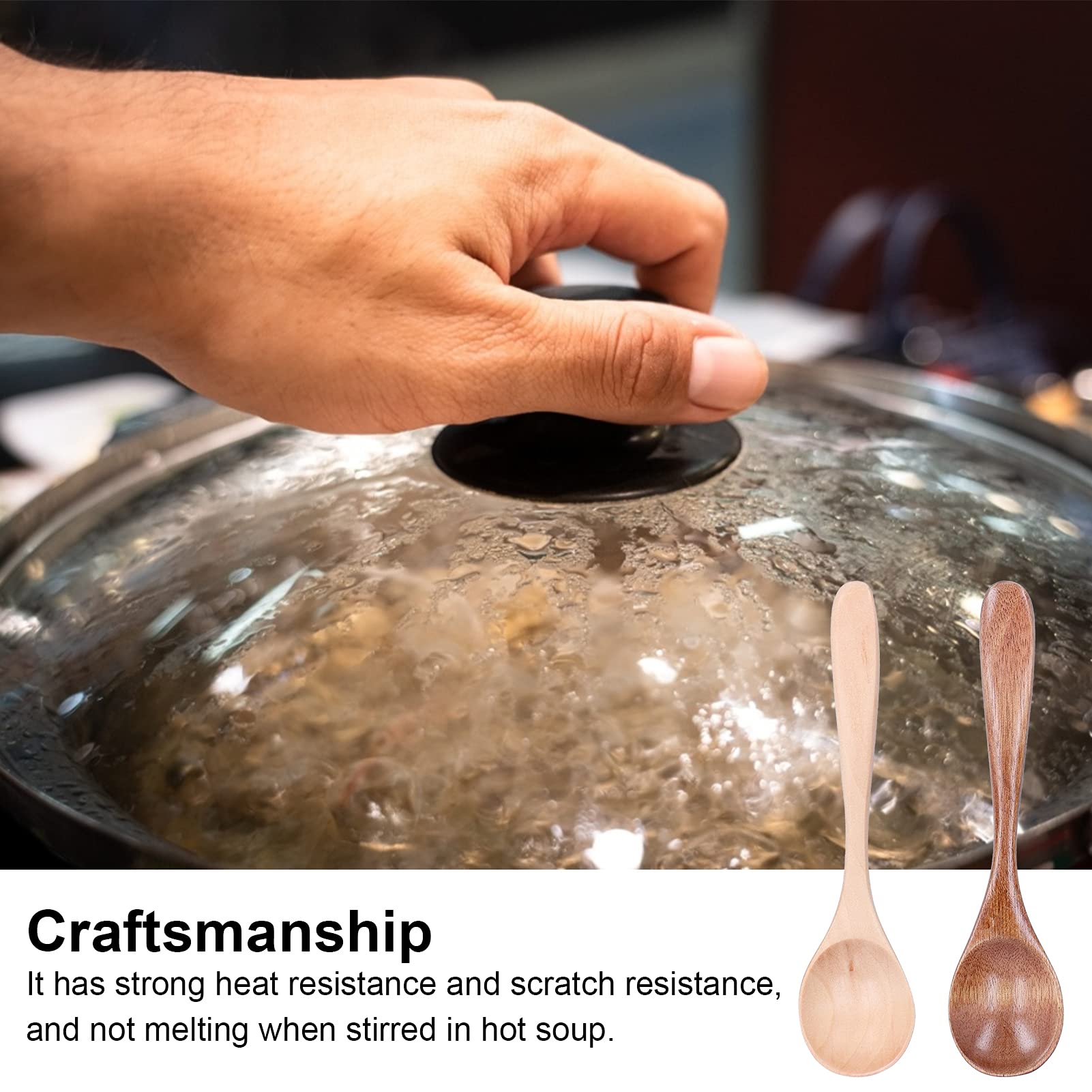 2Pcs Handmade Natural Wooden Spoons Set - Eco-Friendly Small Mixing Scoops for Soup, Coffee, Salad, Desserts, Chips, Snacks, Cereal & Fruit - Perfect for Kitchen, Camping & Picnic Use