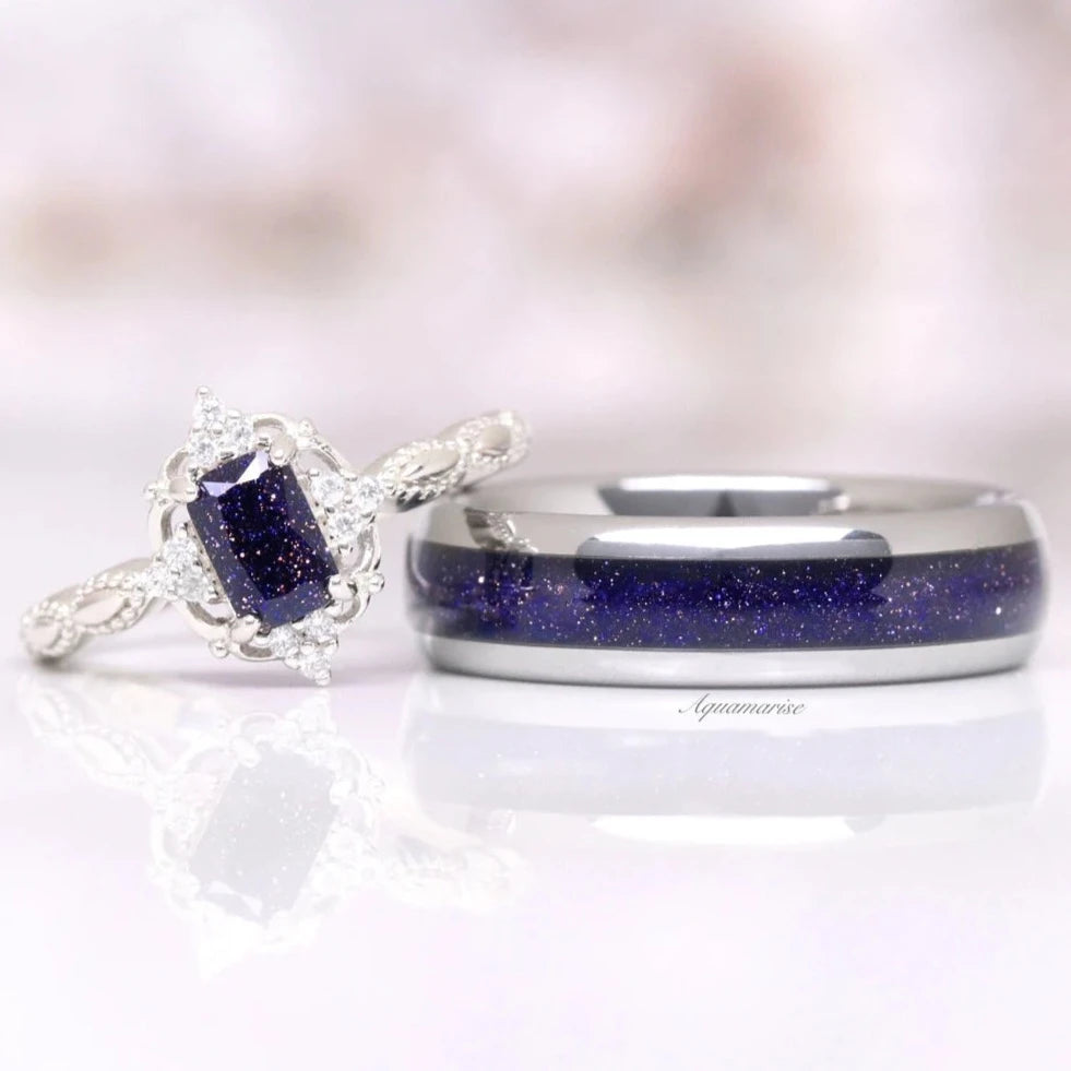 Galaxy Sandstone Starry Night Couples Ring - Matching Promise Rings for Him & Her - Romantic Wedding, Engagement & Anniversary Jewelry Gift for Couples
