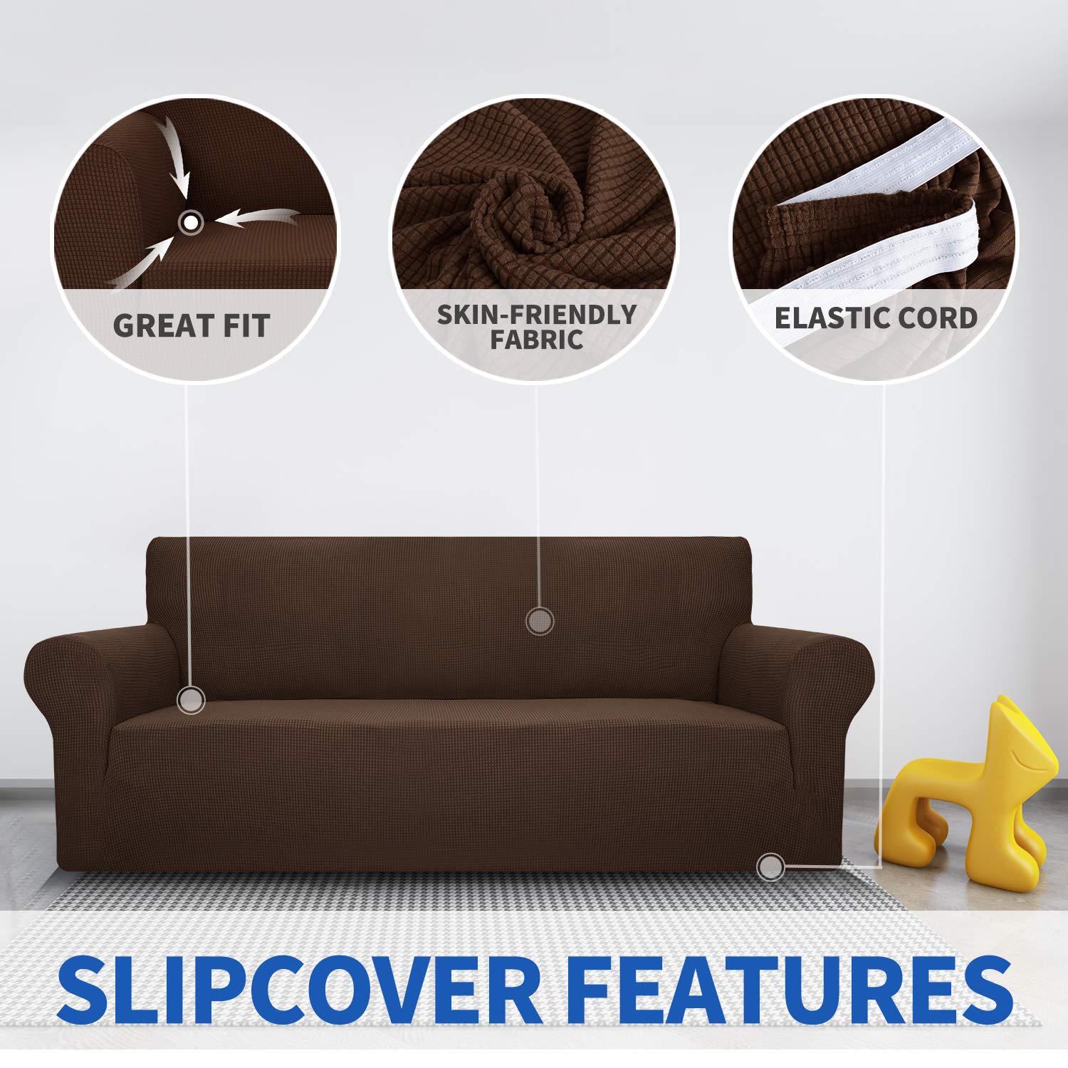 MAXIJIN Stretch Loveseat Sofa Slipcover - 1 Piece Washable Pet Proof Furniture Protector for 2 Cushion Couches, Non-Slip Sofa Cover for Dogs & Cats (Loveseat, Coffee) - Perfect for Living Room, Apartment & Pet-Friendly Homes