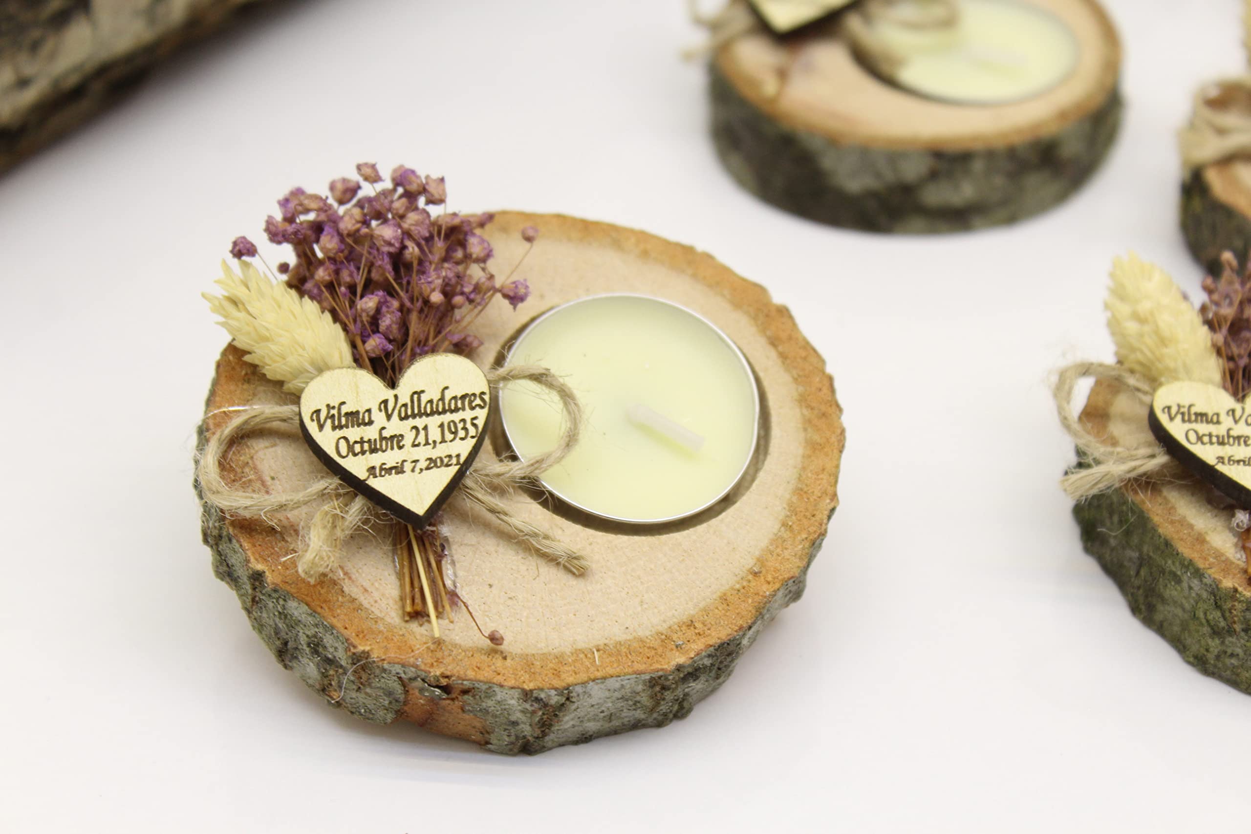 75-Piece Personalized Wooden Log Candle Holder Set - Bulk Wedding Favors for Guests, Memorial Gifts, Rustic Tea Light Holders - Perfect for Wedding Decor, Funeral Memorials & Home Centerpieces