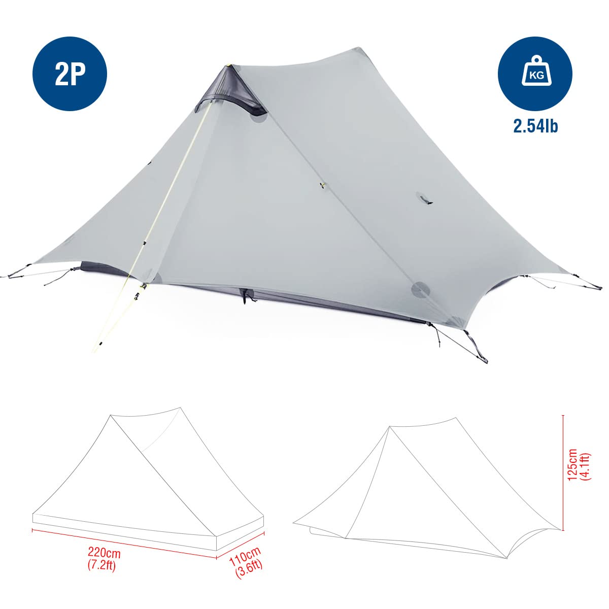Ultralight 3-Season Backpacking Tent - 1/2 Person Lightweight Camping Tent for Outdoor Adventures | Waterproof & Portable LanShan Tent Shelter | Perfect for Camping, Hiking, Trekking & Mountaineering (2-Person, Gray-White) - Great for Backpacking Trips, Wilderness Exploration & Festival Camping