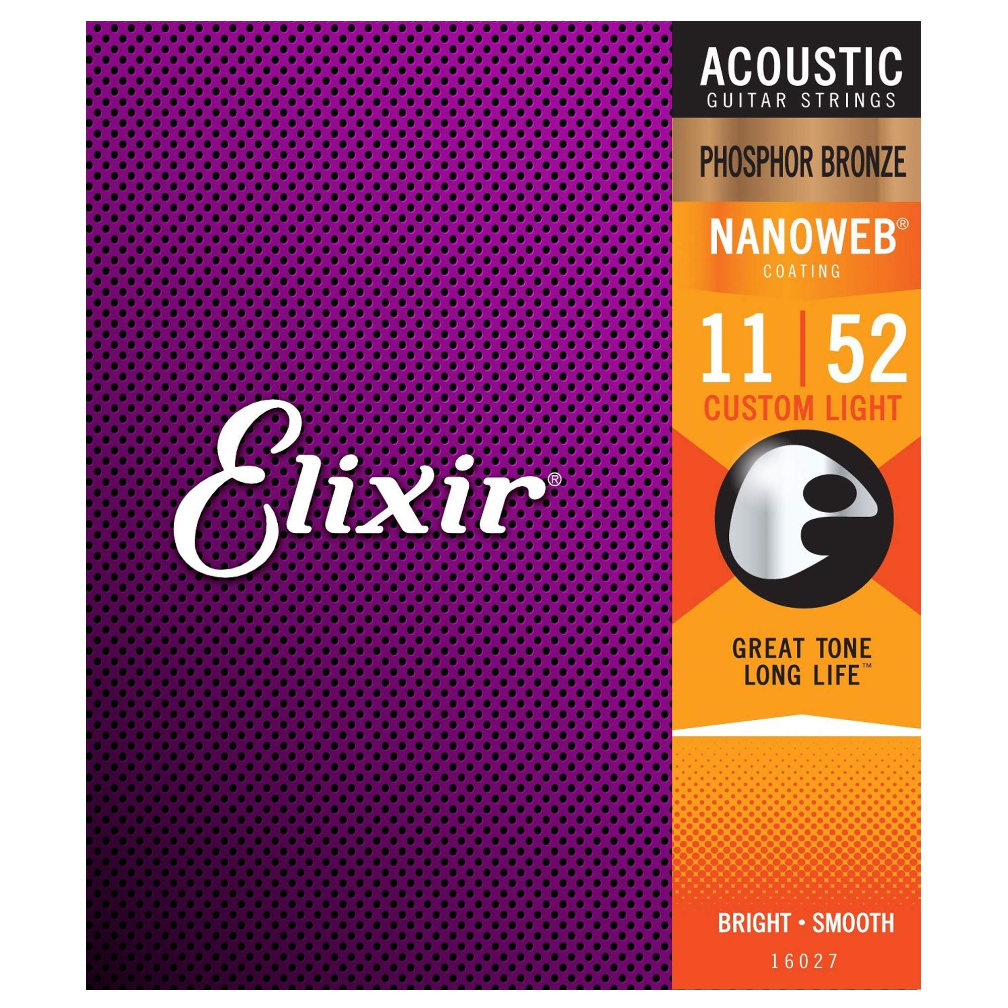 Elixir 16027 Acoustic PB Nano Custom Light 11-52 Guitar Strings (12 Pack Bundle) - Perfect for Studio Recording & Live Performances