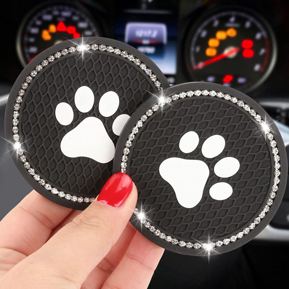 4 Pack Bling Car Cup Holder Coasters - 2.75 Inch Soft Crystal Rhinestone Rubber Pads for Universal Auto Accessories - Perfect for Protecting Your Car Interior from Spills and Scratches (Great for Coffee, Drinks & Daily Commute)
