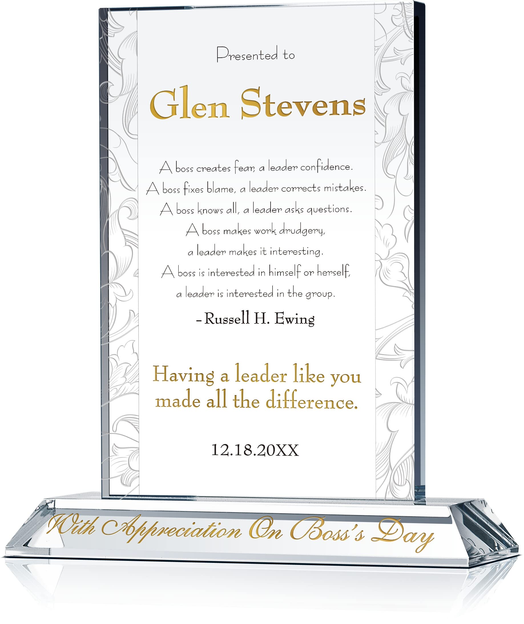 Custom Personalized Happy Boss's Day Gift Plaque - Engraved with Name & Appreciation Message - Unique Thank You Present for Boss, Manager, Supervisor - 9 Inch Office Decor (Perfect for Office Appreciation, Retirement, Promotion Gifts)