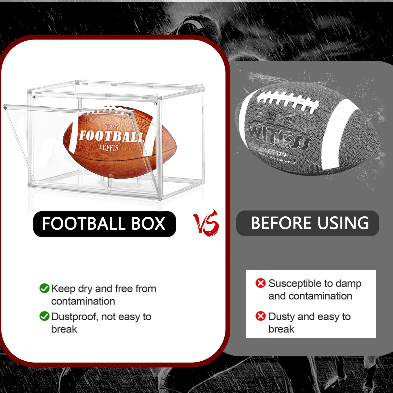 2 Pack Football Display Case with Magnetic Door & Removable Stand - Leffis Premium Memorabilia Showcase for Autographed Footballs (Assembly Required) - Perfect for Sports Collectibles, Man Cave Decor & Trophy Display