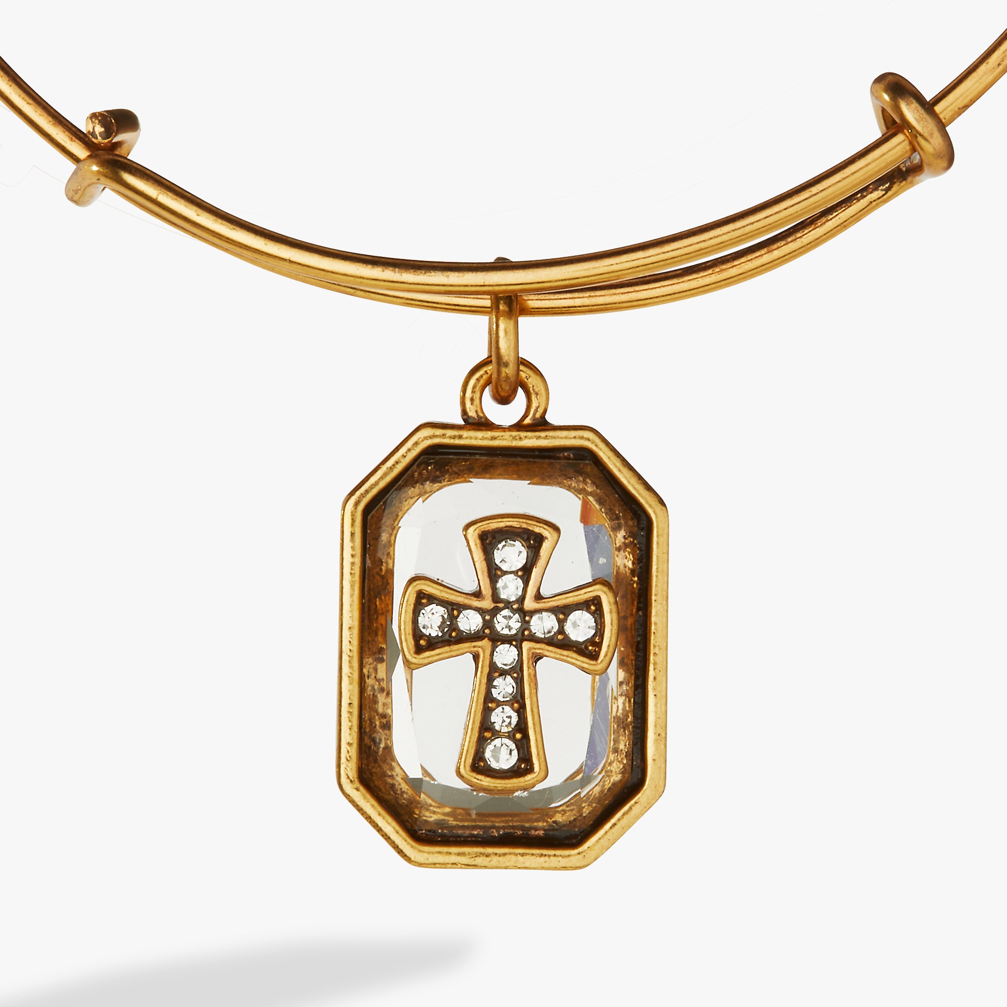 Crystal Cross Charm Bangle - Elegant Religious Jewelry for Women | Perfect for Church, Weddings & Everyday Faith-Based Fashion