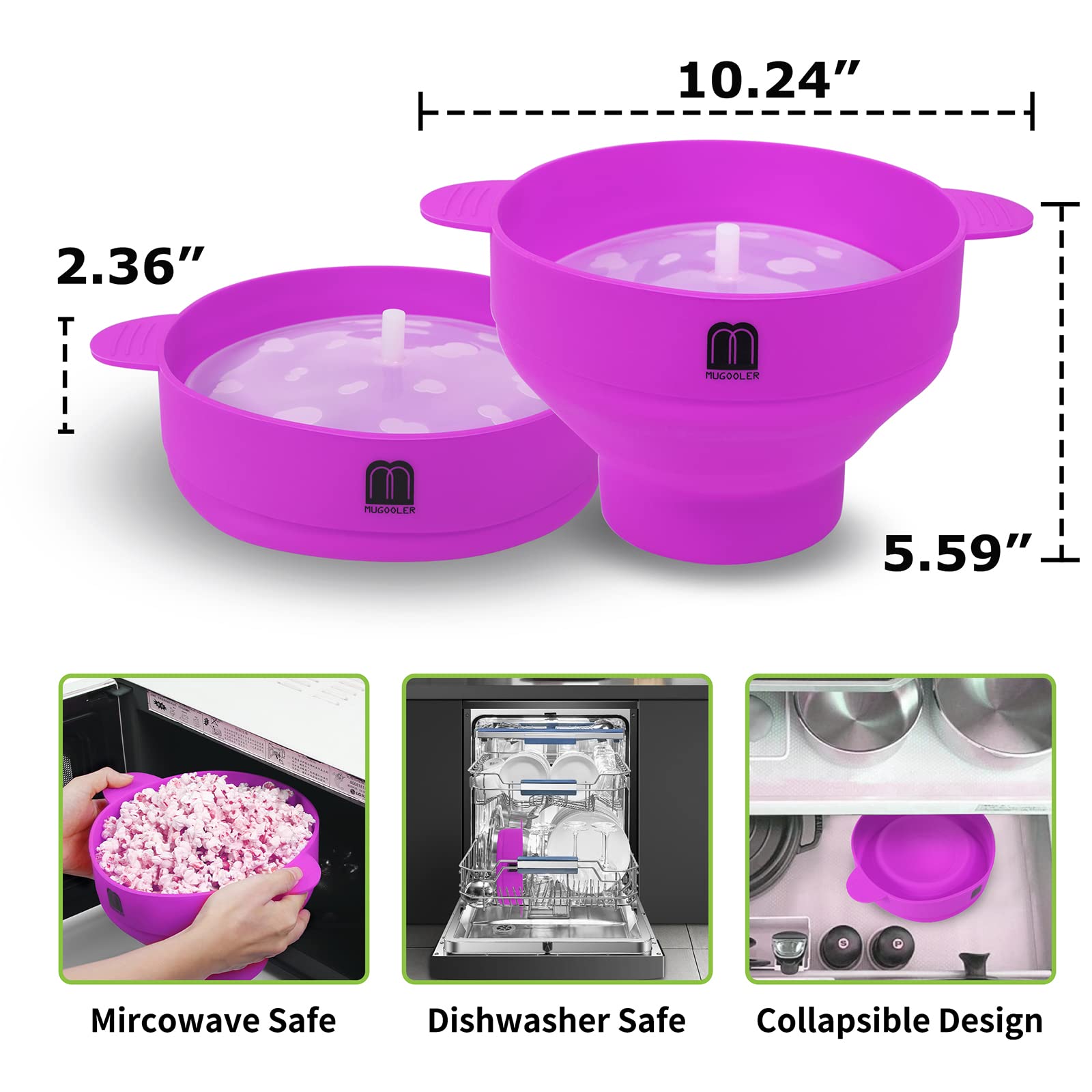 Original Microwave Popcorn Popper - Silicone Collapsible Popcorn Maker with Lid | BPA-Free & Dishwasher Safe | Quick & Easy Homemade Snack | Perfect for Movie Nights, Parties & Family Gatherings (Purple)