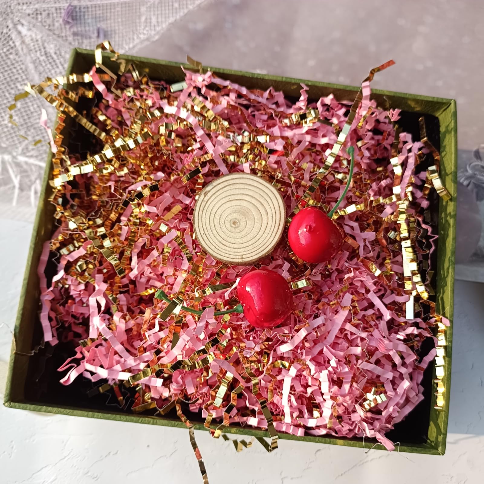 2LB Pink and Gold Crinkle Cut Paper Shreds - Gift Box Filler, Basket Filler, Packaging Confetti for Birthdays, Weddings, and Party Decorations