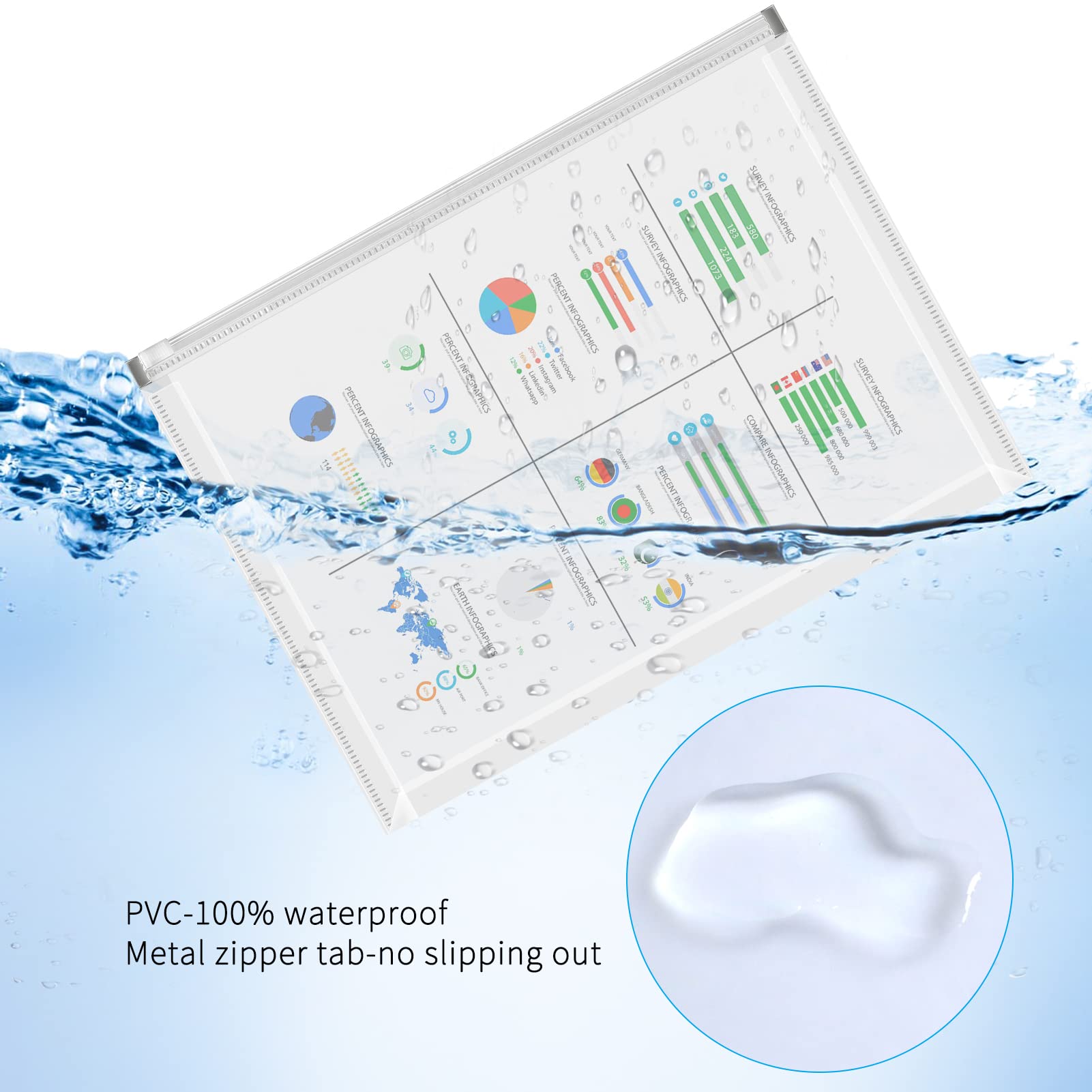 FYY 5-Pack A4 Letter Size Plastic Zip Envelopes - Translucent Expanding Document Organizer with Zipper for School, Office & Home Use (12.8