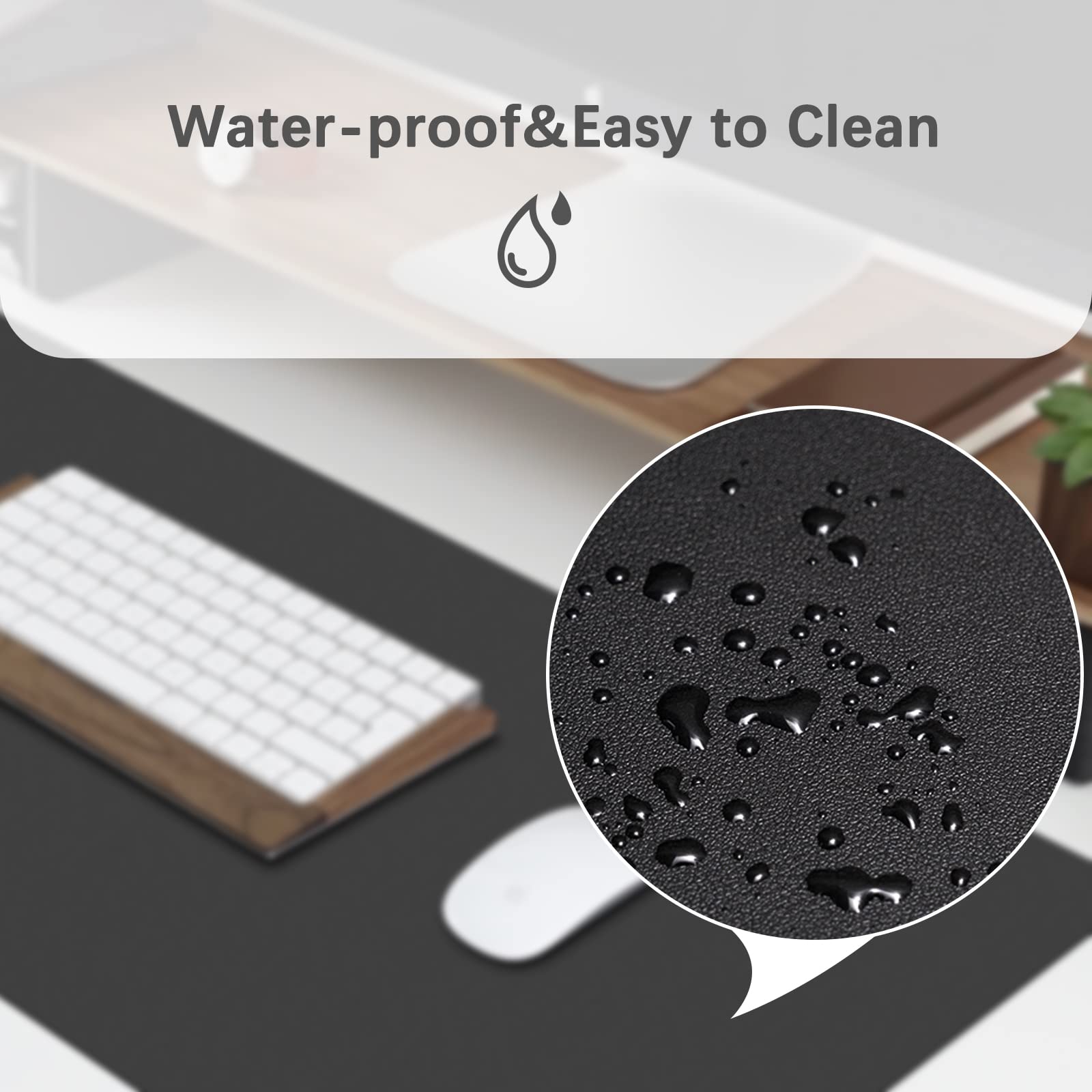 JOYACCESS Premium Black Leather Mouse Pad - Double-Sided Non-Slip Desk Mat for Office & Home, Waterproof Writing Surface (23.6