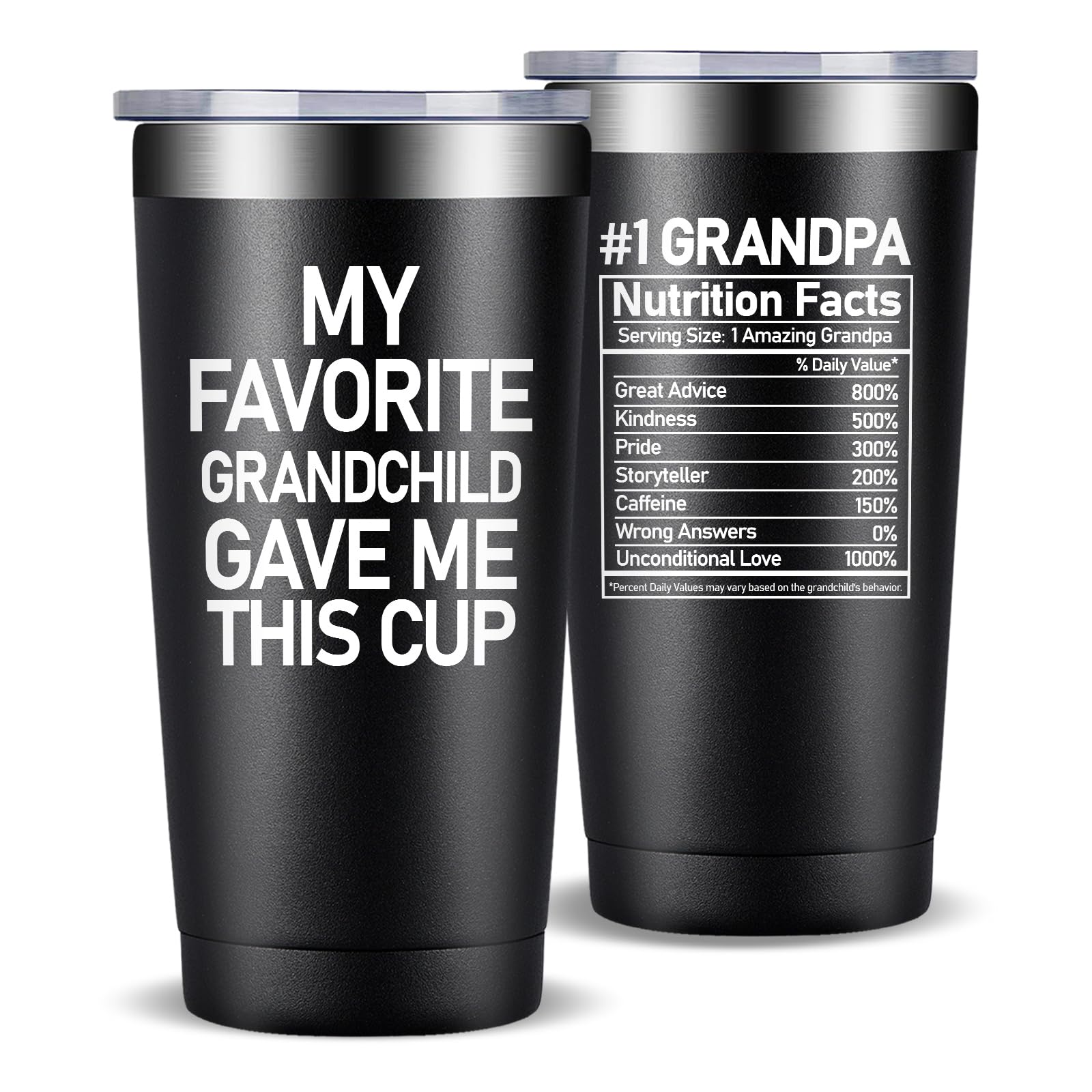 20 oz Black Grandpa Tumbler - Insulated Stainless Steel Travel Mug for Coffee & Tea - Perfect Father's Day, Birthday & Christmas Gift from Granddaughter or Grandson - Ideal for Outdoor Activities, Office Use & Daily Commute