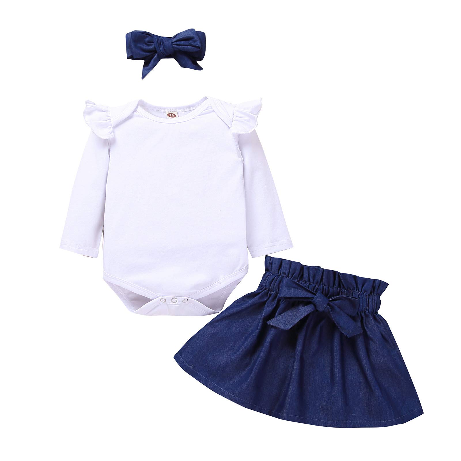 Baby Girl Outfits - Newborn Infant Solid Ruched Romper Bodysuit with Bowknot Skirt Set | Cute Baby Shower Gift & Photo Shoot Outfit