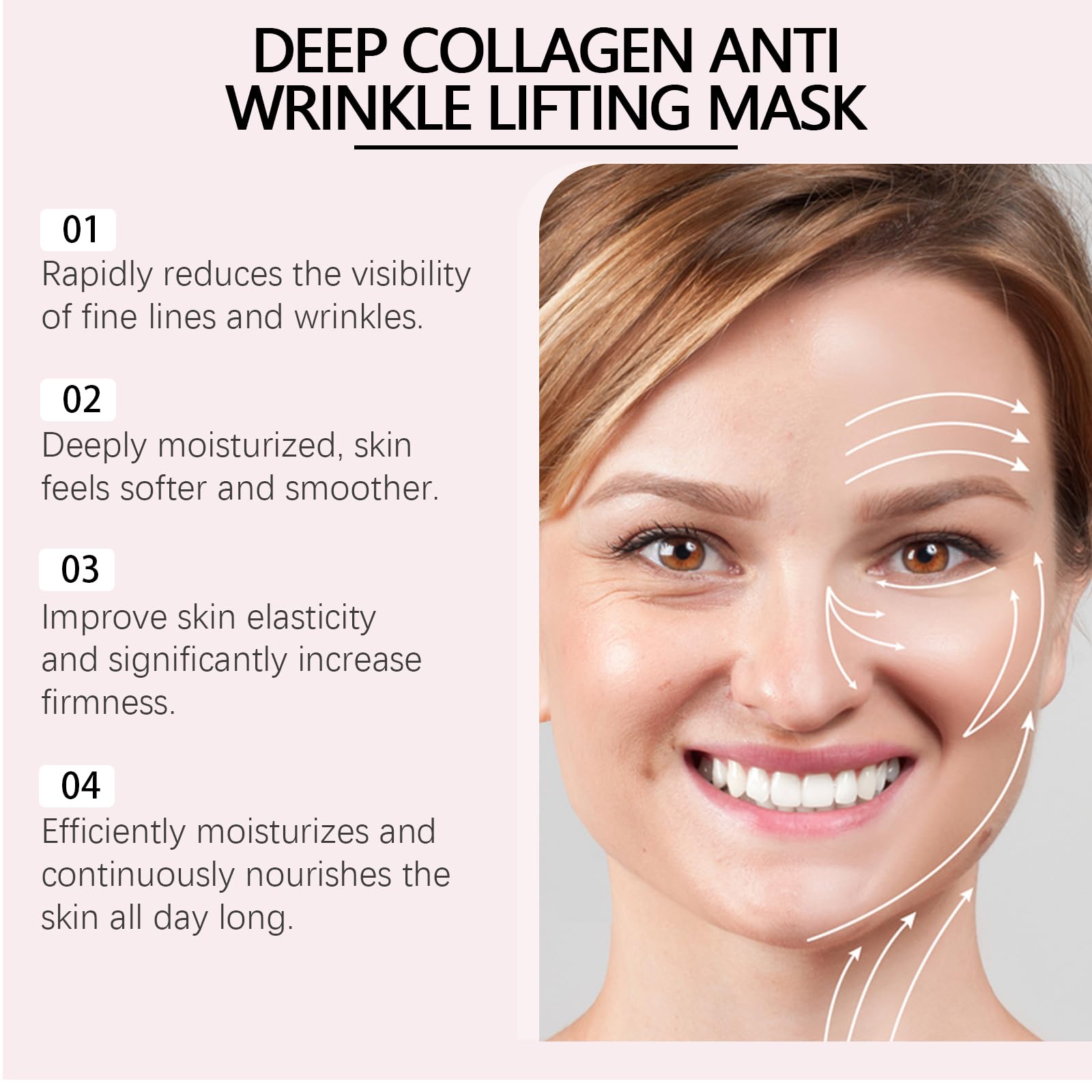 Deep Collagen Anti-Wrinkle Lifting Face Mask - Intensive Firming Treatment for Skin Elasticity & Fine Lines - Hydrating & Firming Facial Sheet Mask (4 Pack/2 Pairs) - Perfect for Nighttime Skincare Routine & Spa Day Self-Care