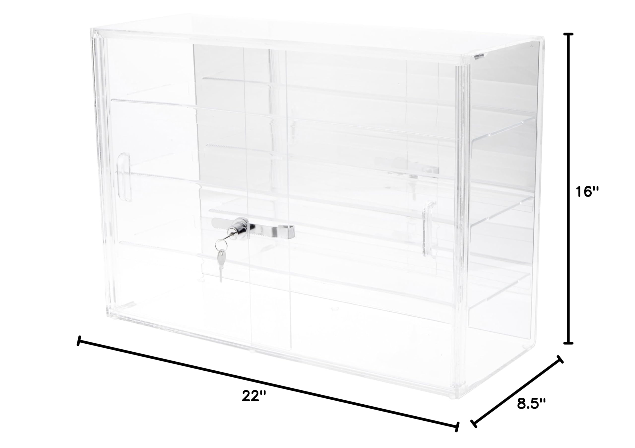 Clear Acrylic Locking Display Case with Sliding Back & 3 Mirrored Shelves - 16