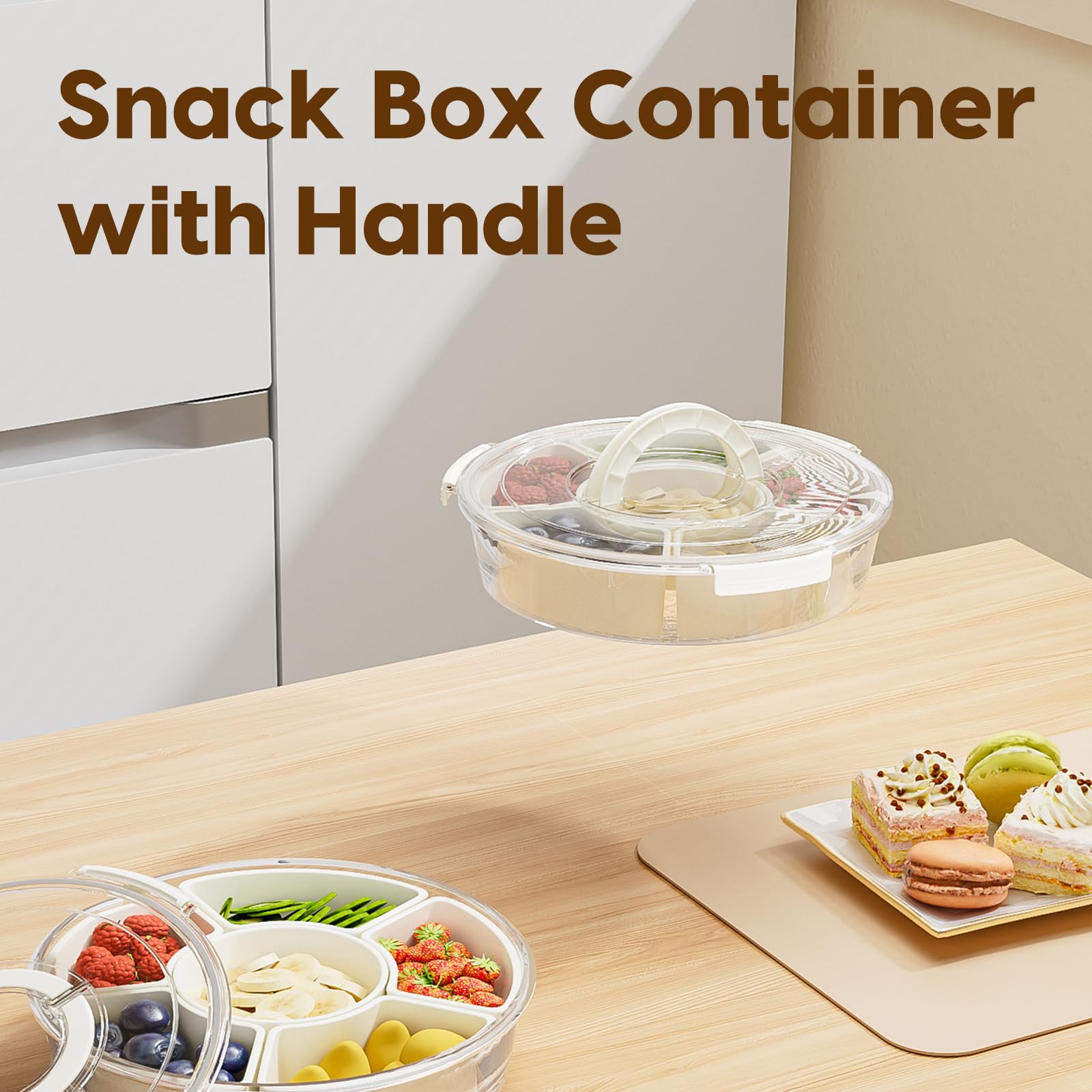 6-Compartment Snack Box Container with Lid & Handle - Divided Serving Tray for Fruits, Veggies, Charcuterie & Party Snacks | Perfect for Picnics, School Lunches & Office Breaks