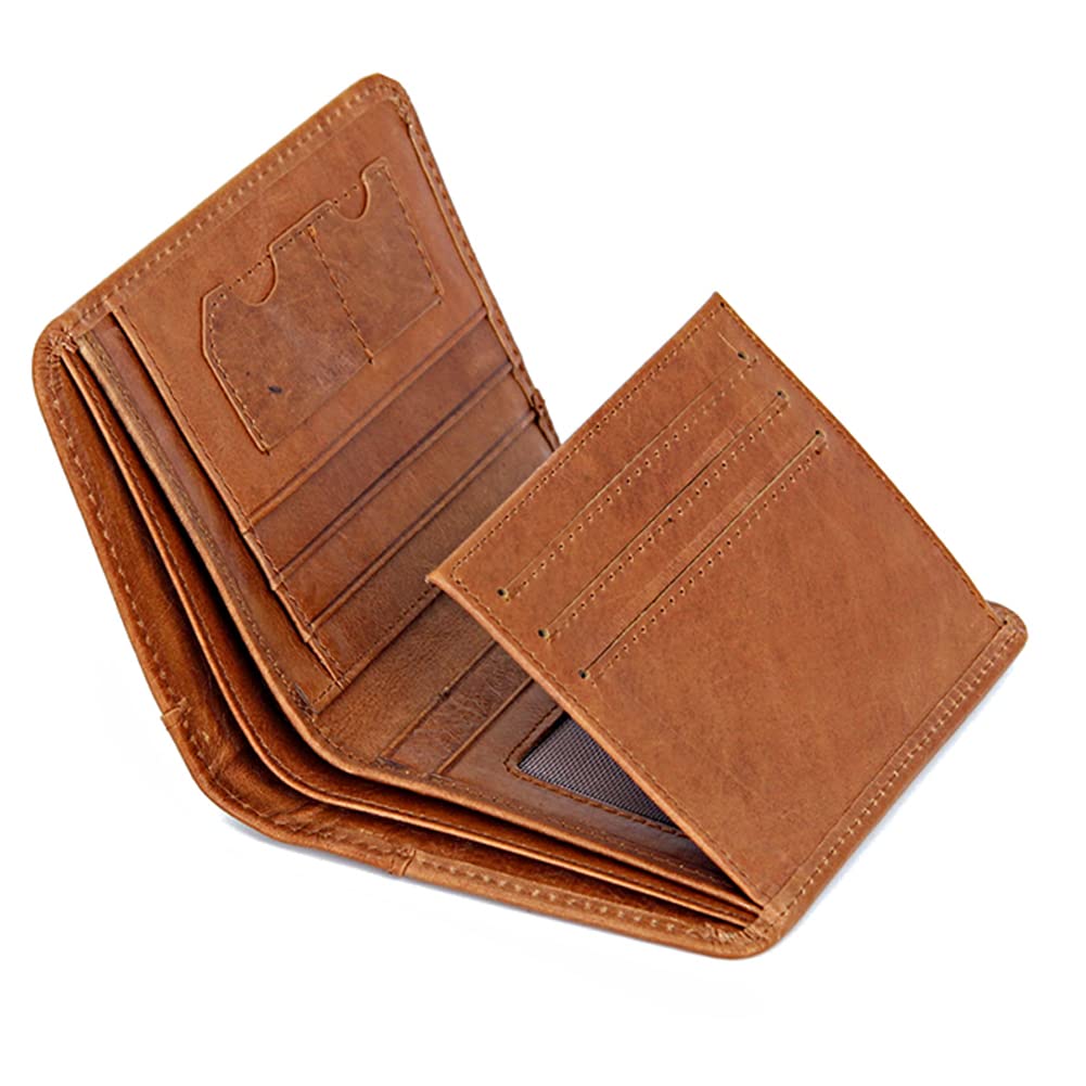 Men's Genuine Leather RFID Blocking Trifold Wallet with Coin Pocket - Viking Tree of Life Design, Brown | Slim Bifold Credit Card Holder for Everyday Carry & Travel