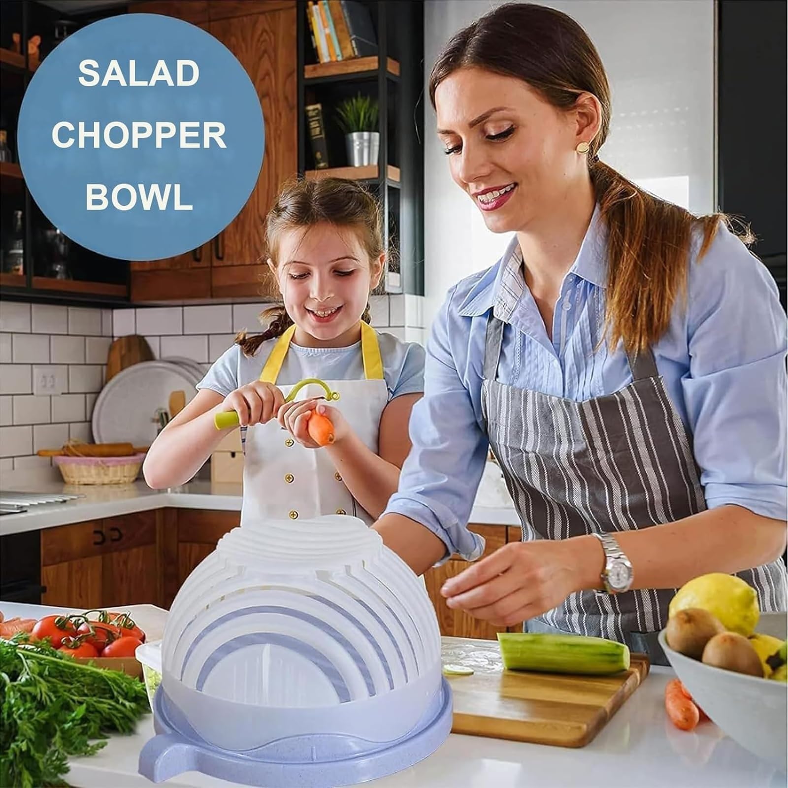 Premium 4-Piece Fruit and Vegetable Cutter Bowl Set with Lid - Multi-Functional Salad Chopper, Slicer & Dicer for Fresh Salads, Meal Prep & Healthy Snacking - BPA-Free Kitchen Gadget for Easy Food Preparation