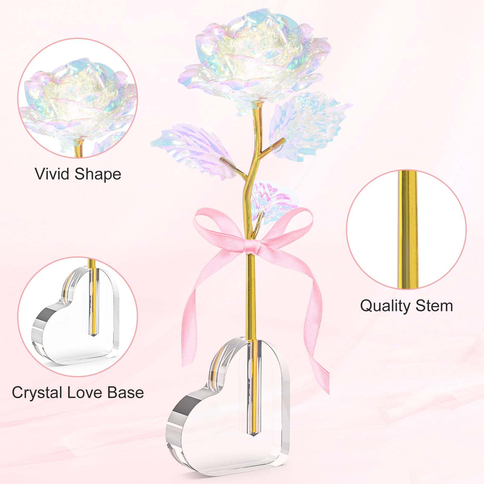 Galaxy Rose Enchanted Crystal Flower with Heart Base - Valentine's Day Gifts for Women, Wife, Grandma, Mom & Sisters | Birthday, Mother's Day, Christmas & Anniversary Present | Romantic Home Decor & Special Occasion Gift Idea
