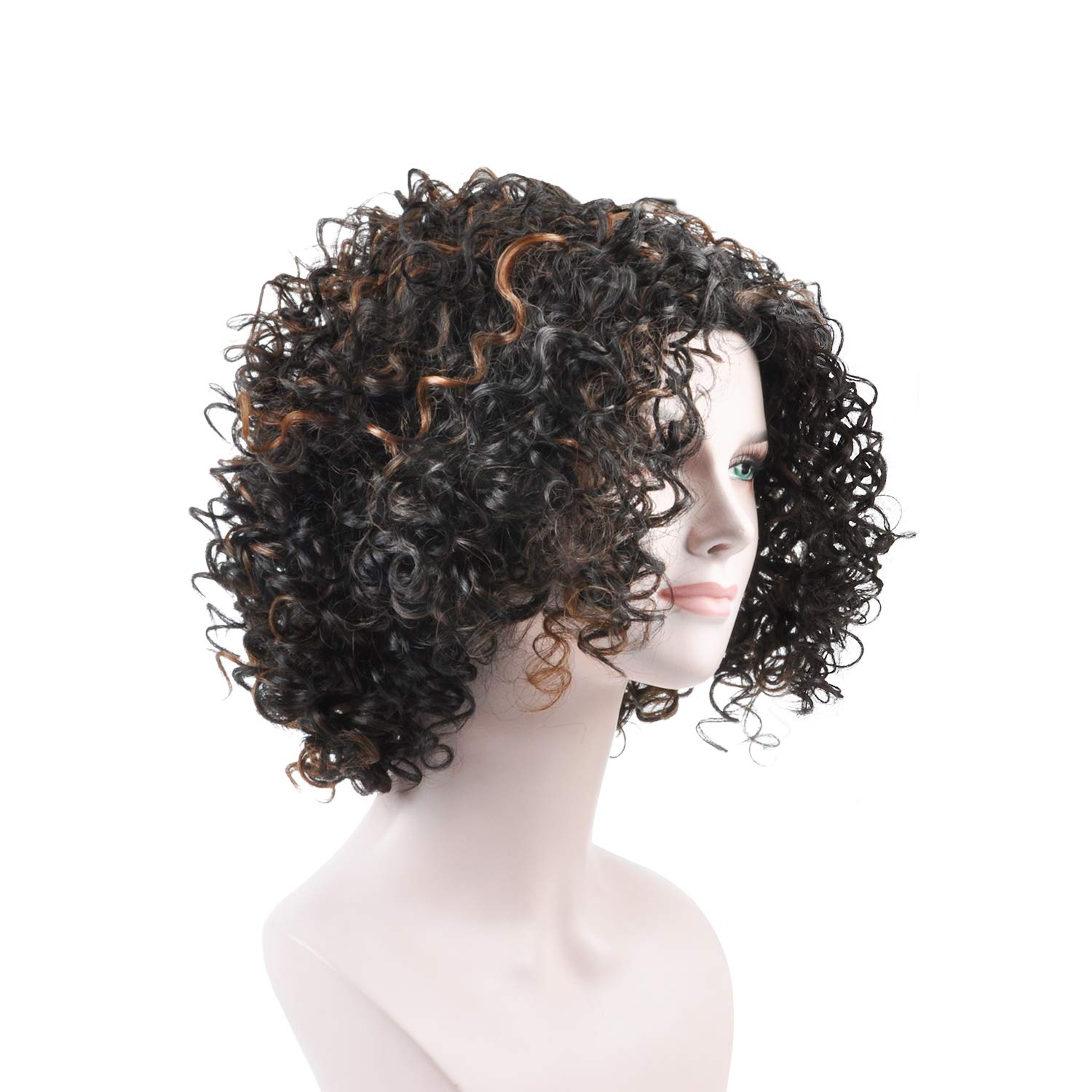 Tirrinia Synthetic Kinky Curly Half Wig - Short Afro Wigs for Women | Heat Resistant Daily Wear Wig in Brown/Black | Perfect for Cosplay, Daily Styling & Protective Hairstyles