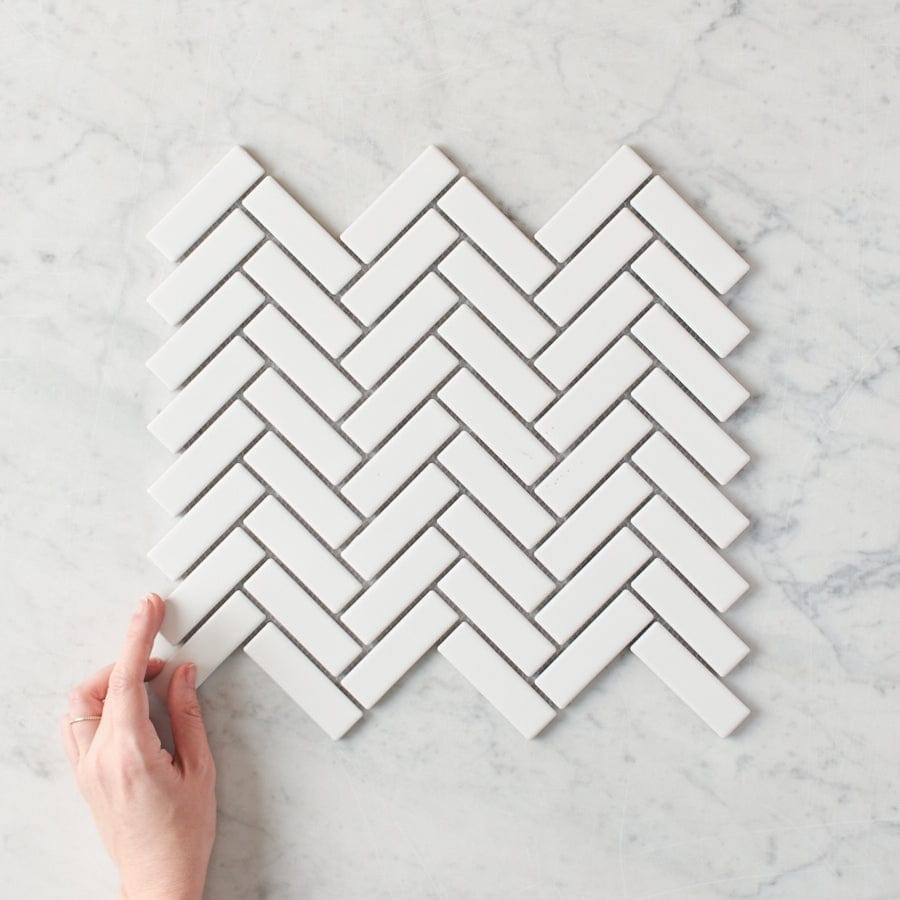 Premium Wellington Matte White Herringbone Tile - 12x24 Inch Ceramic Wall & Floor Tile - Waterproof & Durable for Kitchen Backsplash, Bathroom, Shower, and Entryway