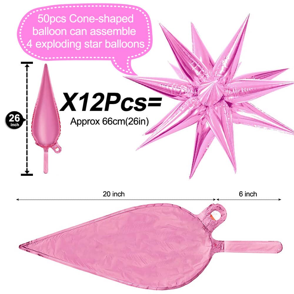 50 Pcs 26 Inch Pink Foil Cone Star Balloons - 3D Starburst Mylar Balloons for Party Decorations, Christmas, Birthday & Wedding Supplies | Perfect for Ceiling Decor, Photo Backdrops & Event Centerpieces