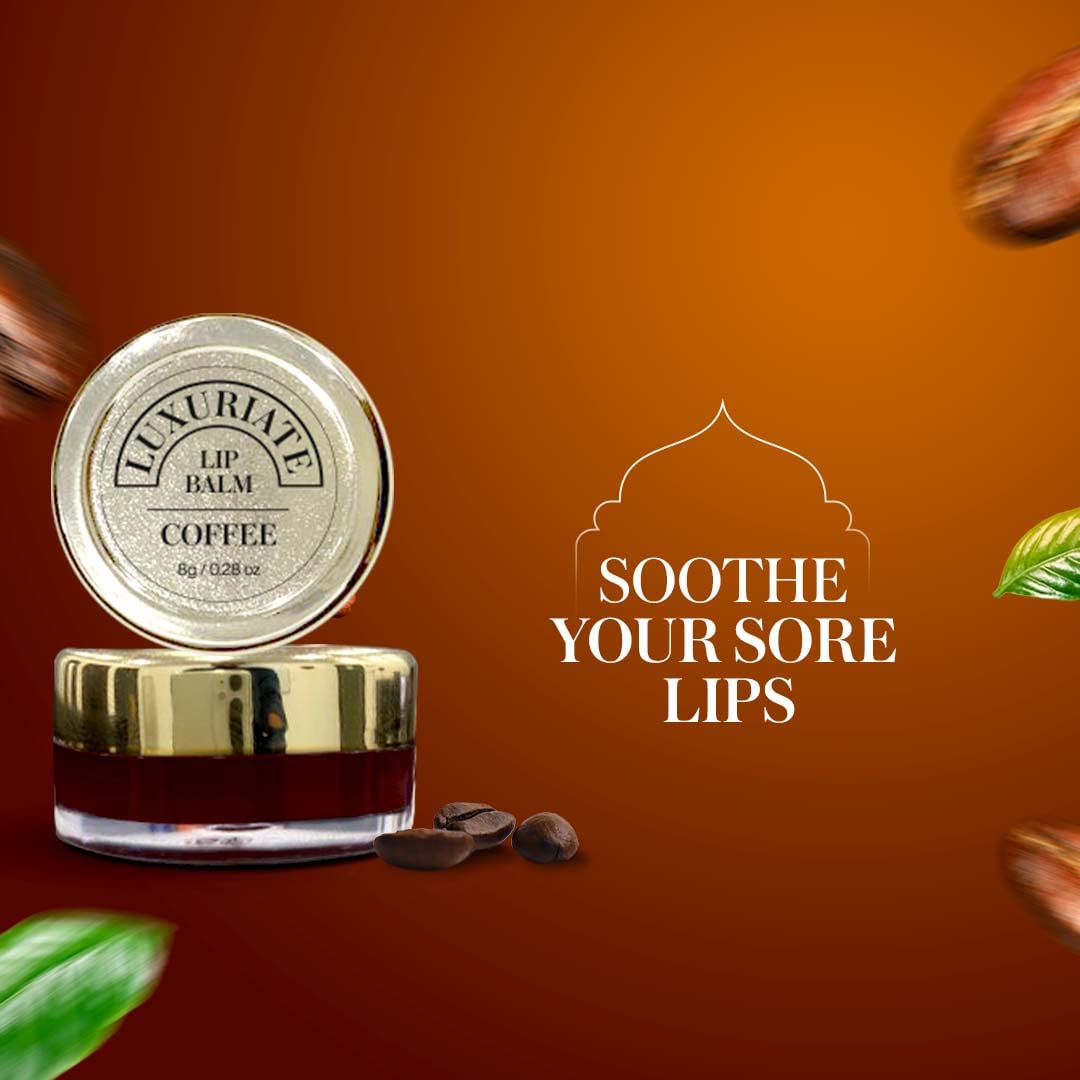 Organic LUXURIATE Coffee Lip Balm - Paraben & Sulfate Free Lip Gloss for Dry & Chapped Lips Care - 8g Moisturizing Lip Treatment for Men & Women - Perfect for Winter Skincare & Daily Hydration