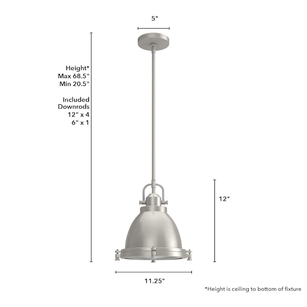 Hunter Bridgemoor 1-Light Brushed Nickel Pendant Light Fixture - Modern Farmhouse Kitchen Island Lighting, Dining Room Chandelier & Entryway Hanging Light