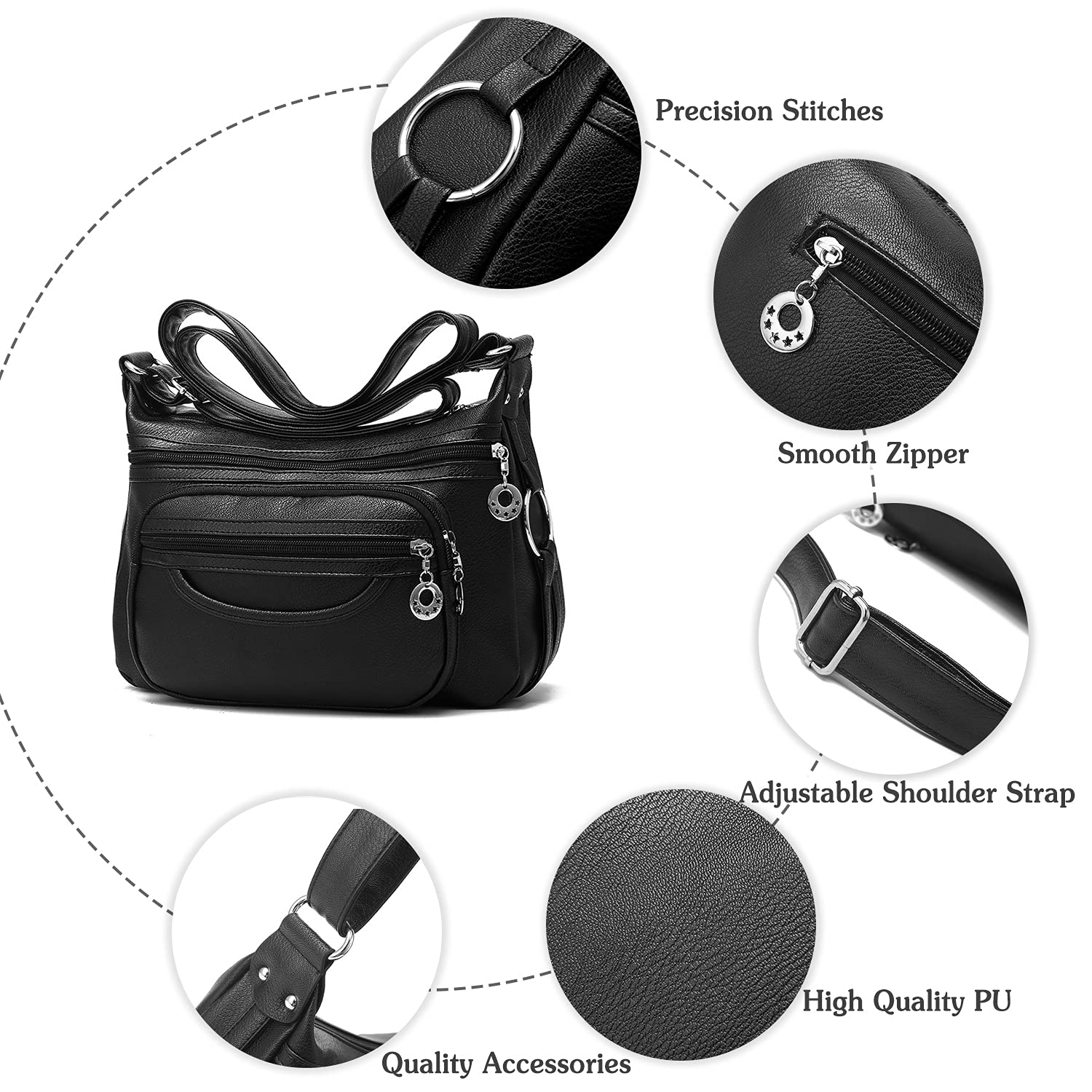 PORRASSO Women's Crossbody Bag with Multiple Pockets - Waterproof Shoulder Messenger Purse for Travel, Work & Daily Use