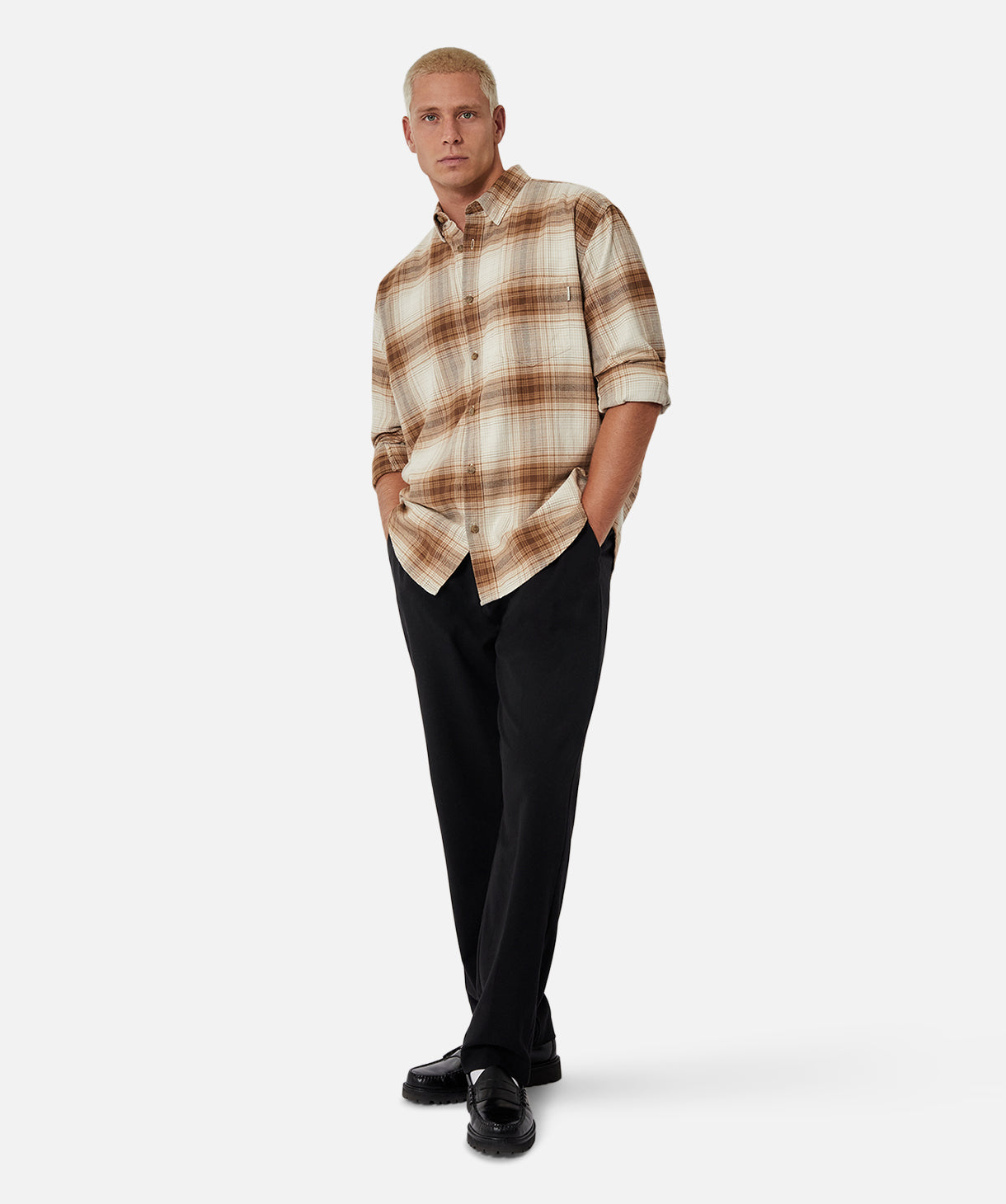 Talladega Long Sleeve Shirt for Men - Comfortable Brown Plaid Flannel Shirt for Casual Wear, Outdoor Activities & Work