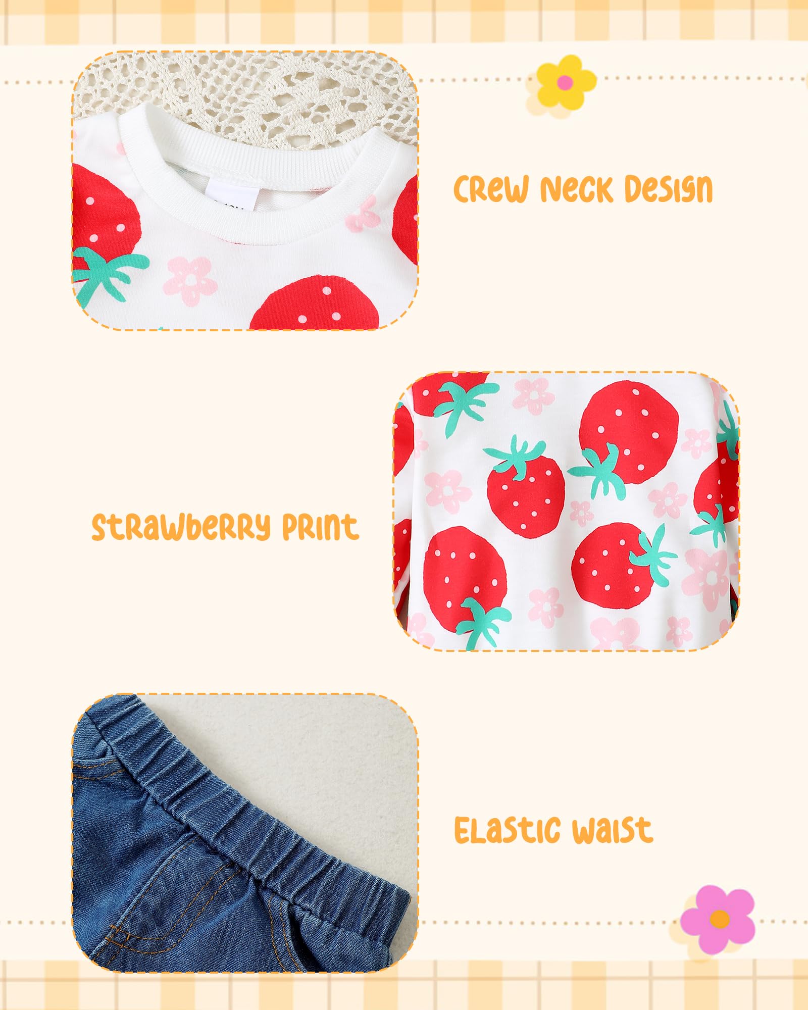 Kucnuzki Toddler Baby Girl Outfit - Long Sleeve Hoodie Crewneck Sweatshirt & Denim Jeans Set for Fall Winter | Cute Casual Playdate & Family Photo Outfits