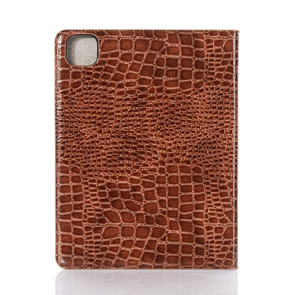 Premium Crocodile Synthetic Leather iPad Pro 11'' Case (6/5/4/3 Gen) & iPad Air 10.9'' Case (6th/5th/4th Gen) - DMaos Folio Smart Cover with Card Slots & Apple Pencil Holder | Auto Sleep/Wake | Stylish Brown | Perfect for Work, Travel & Daily Use
