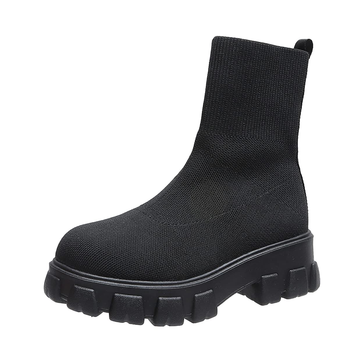 Goolita Women's Platform Ankle Boots with Lug Sole - Chunky Heel Slip On Chelsea Boots Round Toe Elastic Combat Booties for Casual Outfits, Fall Winter Fashion & Street Style