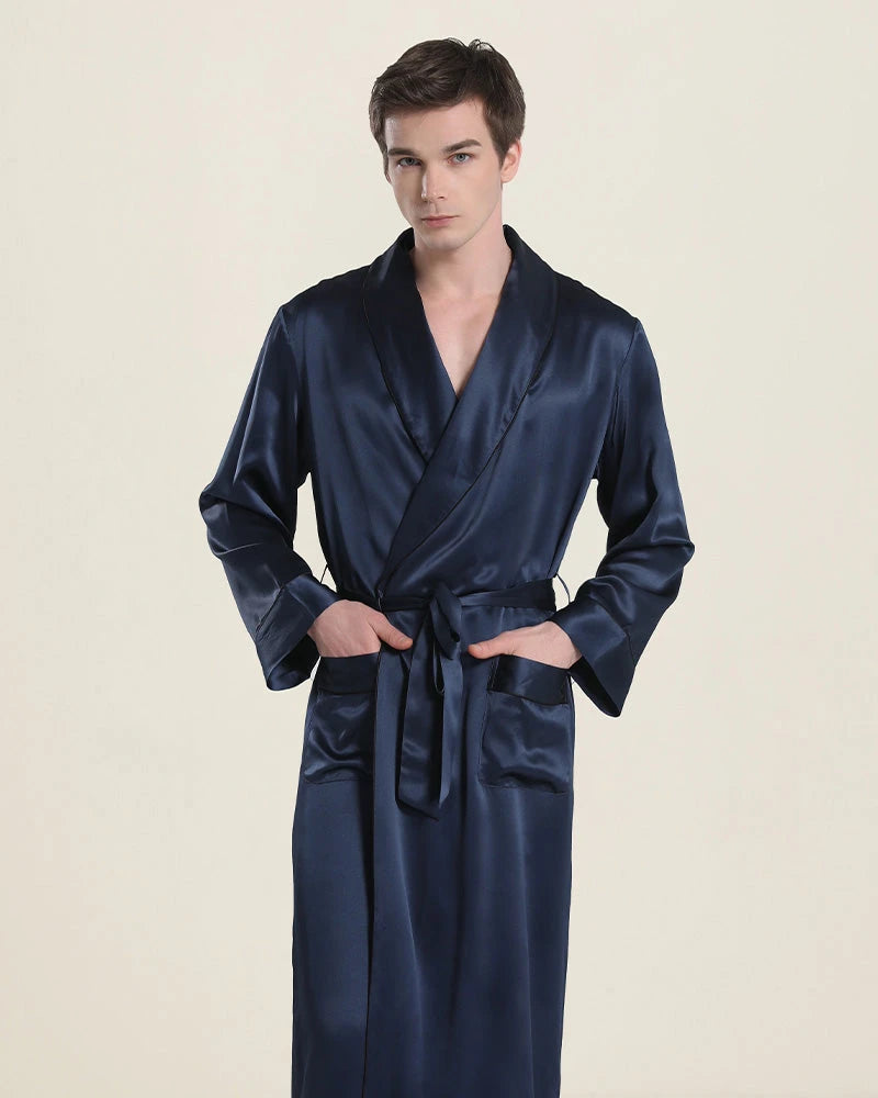 22 Momme Premium Silk Robe Pajamas for Men - Luxury Sleepwear & Lounge Wear for Home Comfort & Relaxation
