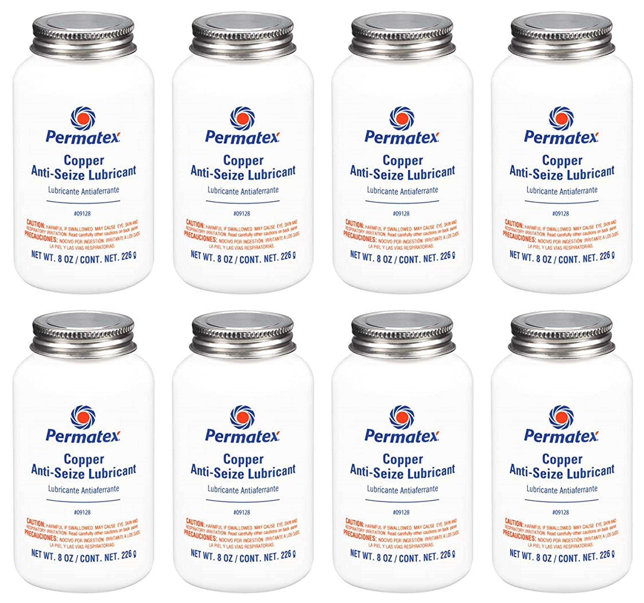 8 oz Copper Anti-Seize & Thread Lubricant - Set of 8 Brush-Top Bottles for Automotive, Marine & Industrial Applications - High Temp Grease for Bolts, Nuts & Fasteners