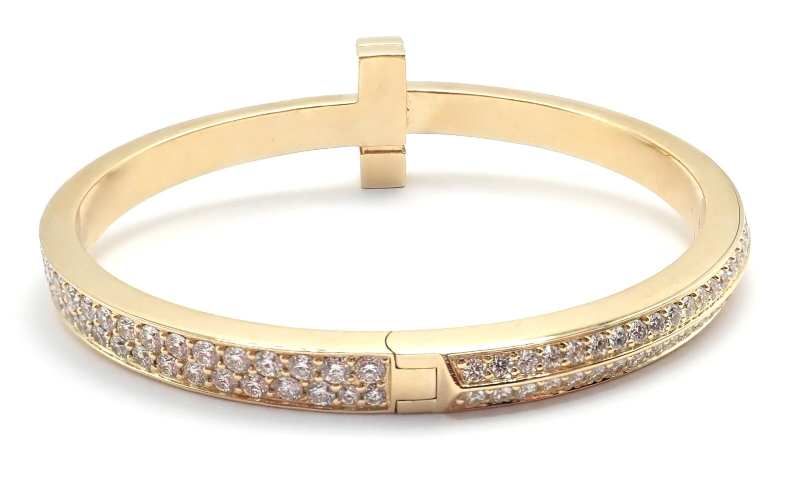 Authentic Tiffany & Co 18k Yellow Gold Diamond T1 Wide Hinged Bangle Bracelet - Luxury Jewelry for Women, Perfect for Weddings, Anniversaries & Special Occasions