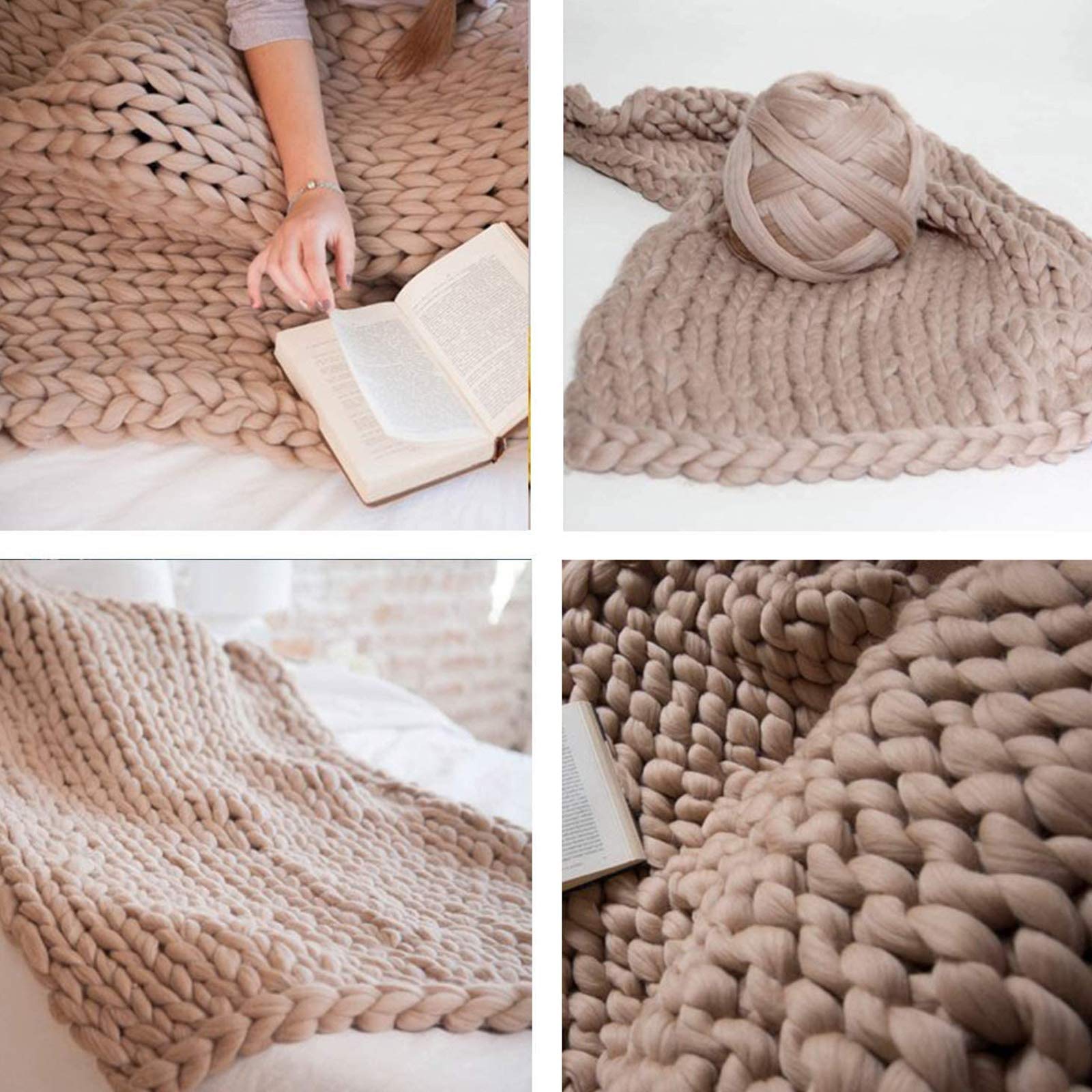 Handmade Chunky Knit Throw Blanket - 47x71 inches (120x180cm) - Soft Khaki Knitted Blanket for Couch, Sofa & Bed - Perfect Cozy Gift for Home, Winter & Christmas Decor