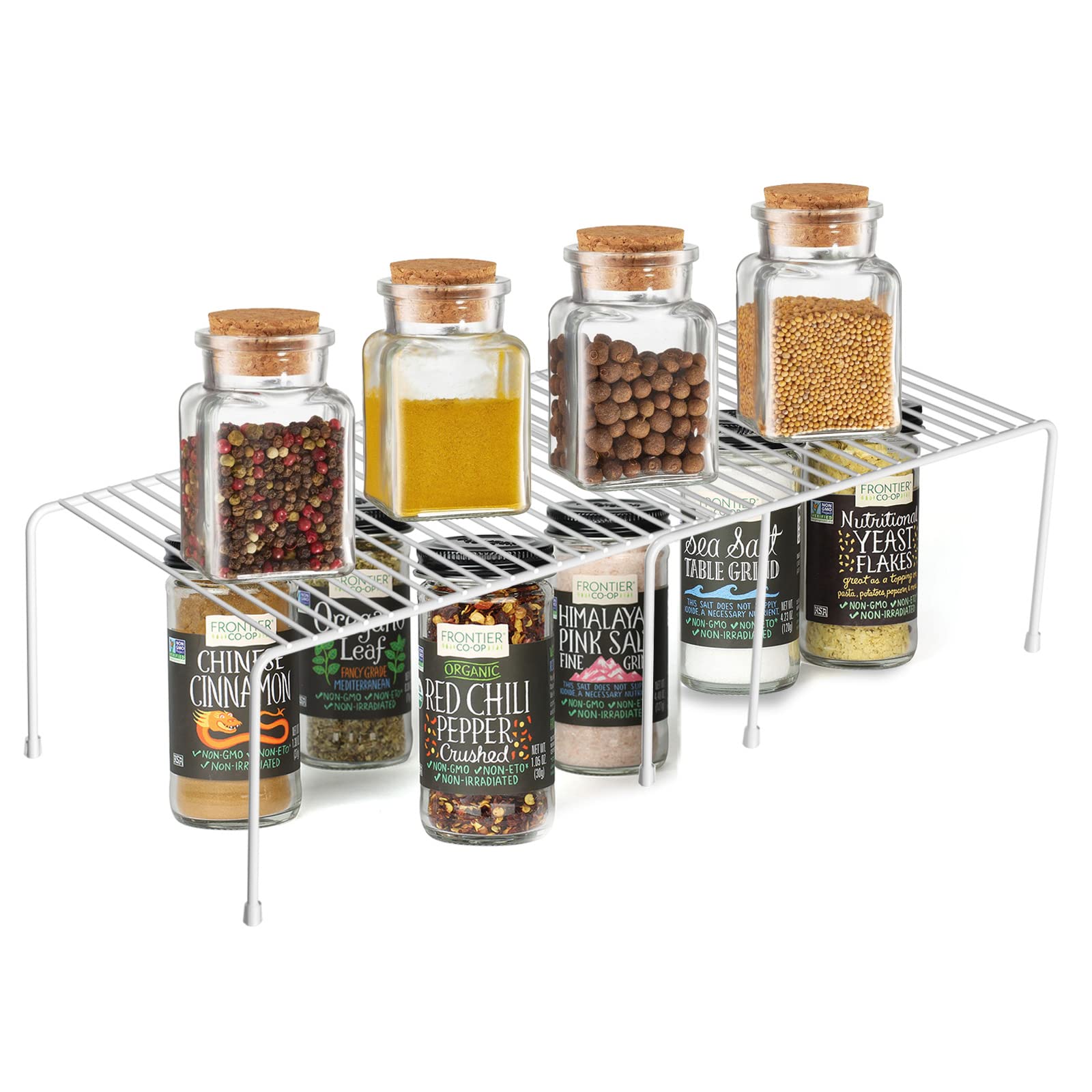 Expandable Cabinet Shelf Organizer - Adjustable Freezer & Pantry Organizer for Mugs, Plates & Spices - Space Saving Kitchen Storage Rack with Scratch-Resistant Feet - Perfect for Cabinet, Pantry & Refrigerator Organization