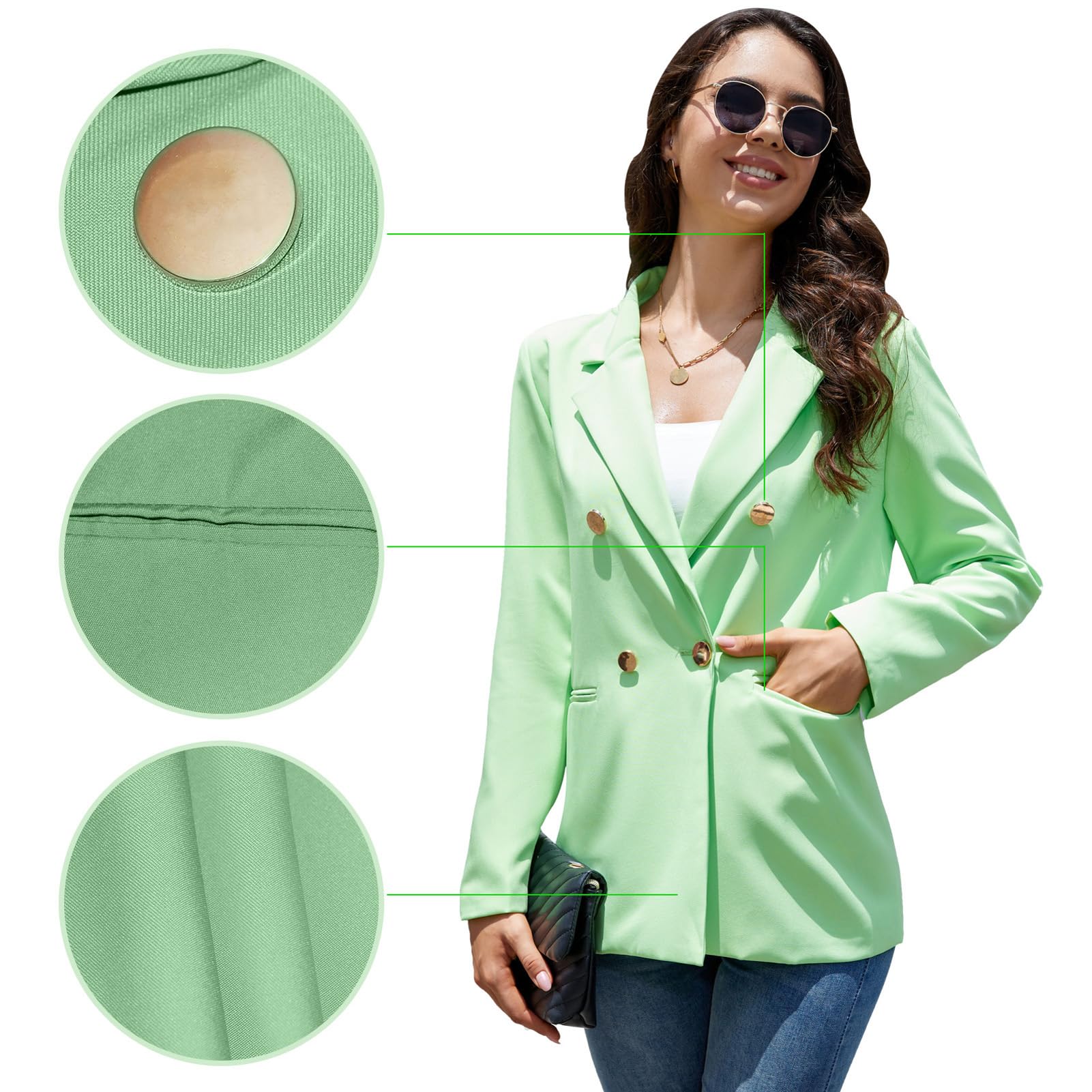 Women's Business Casual Blazers - Lightweight Long Sleeve Suit Jackets with Gold Buttons & Pockets | Professional Office Wear for Work, Meetings & Formal Events